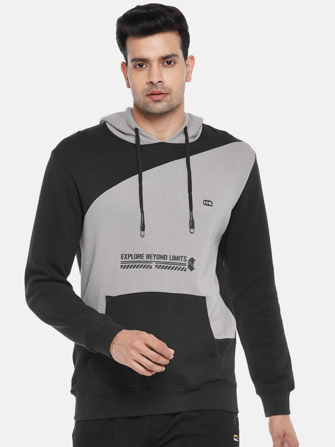 

Ajile by Pantaloons Men Grey & Black Colourblocked Pure Cotton Sweatshirt
