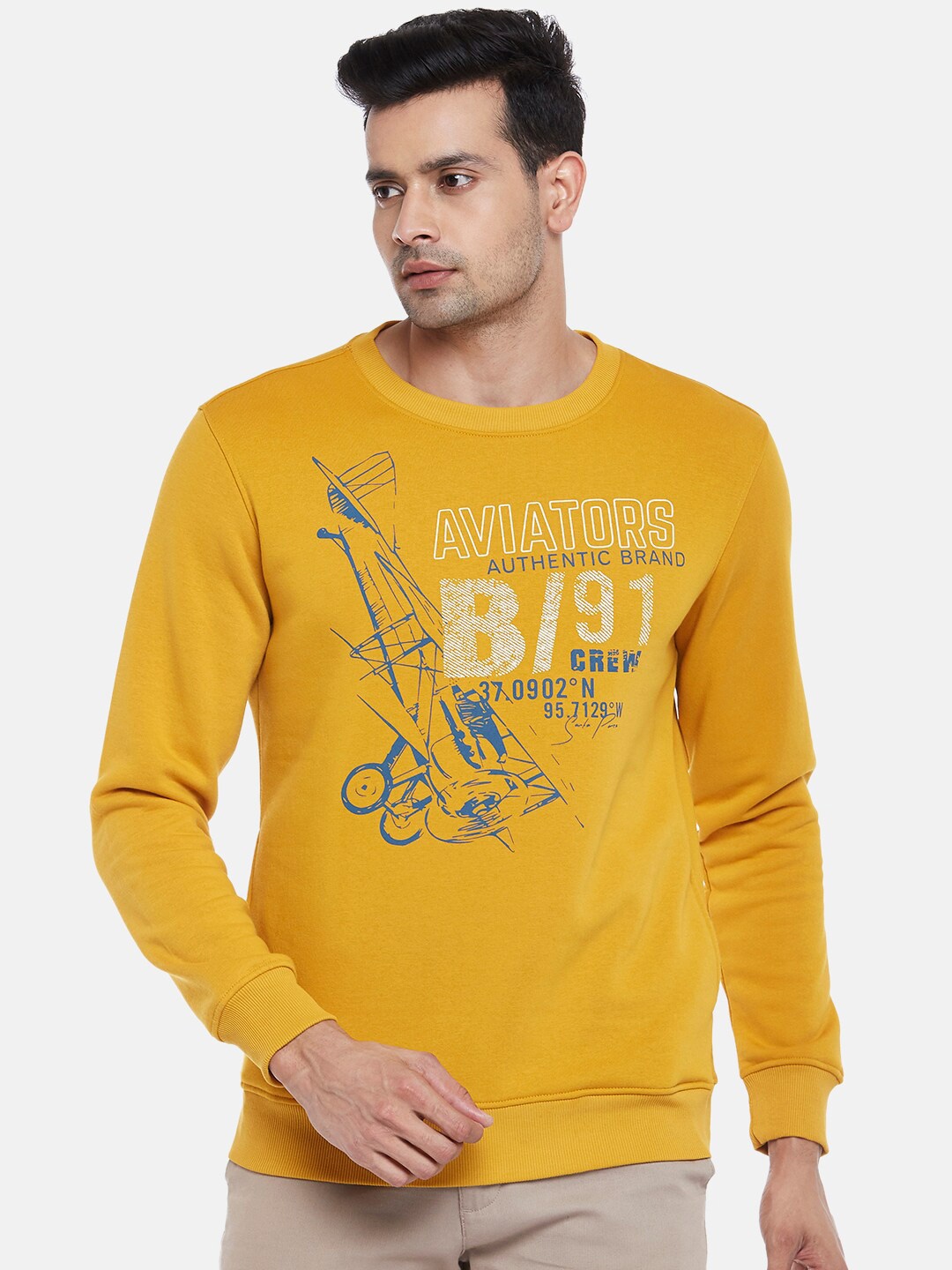 

BYFORD by Pantaloons Men Mustard Yellow Printed Sweatshirt