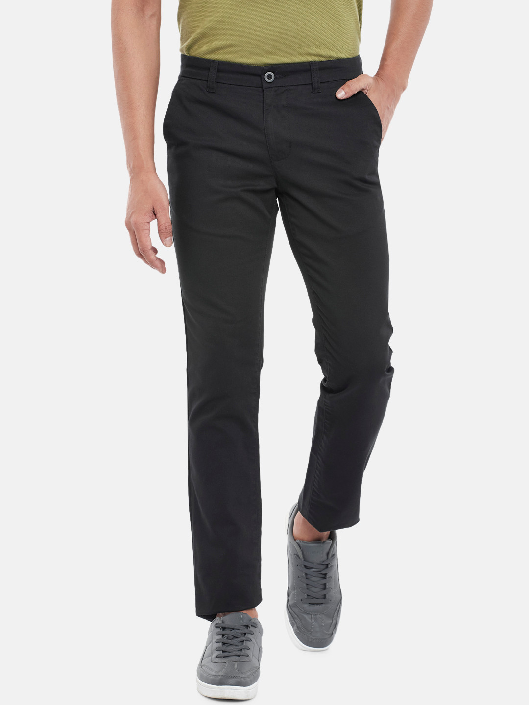 

BYFORD by Pantaloons Men Pure Cotton Chinos Trousers, Black