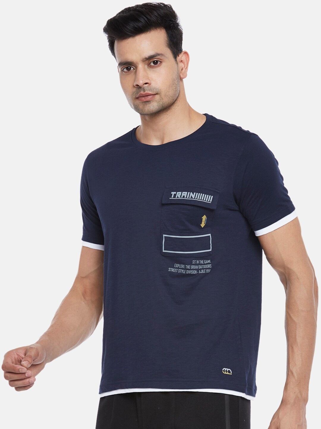 

Ajile by Pantaloons Men Navy Blue Printed Slim Fit T-shirt