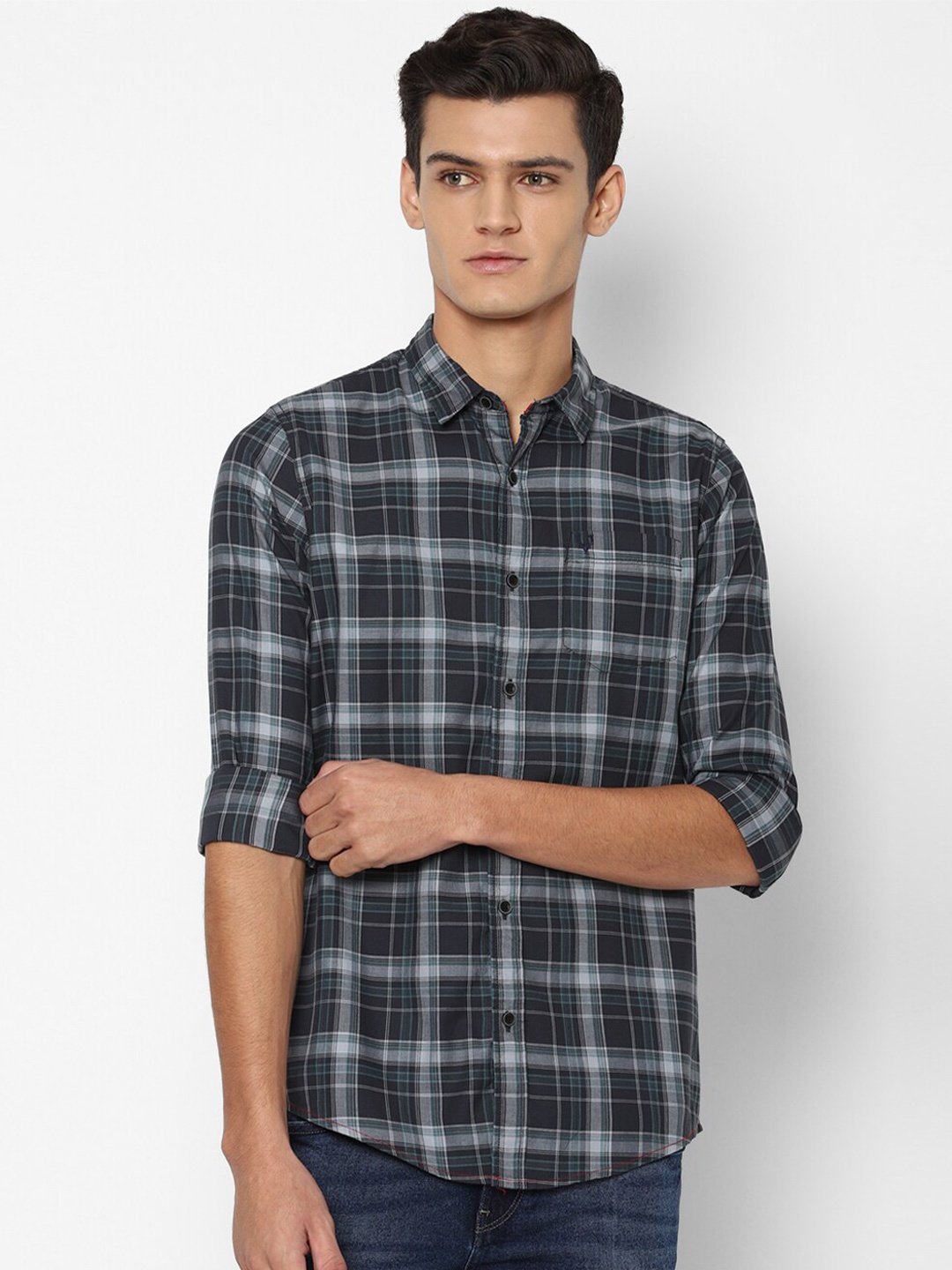 

Allen Solly Sport Men Black Tartan Checks Checked Cotton Casual Shirt