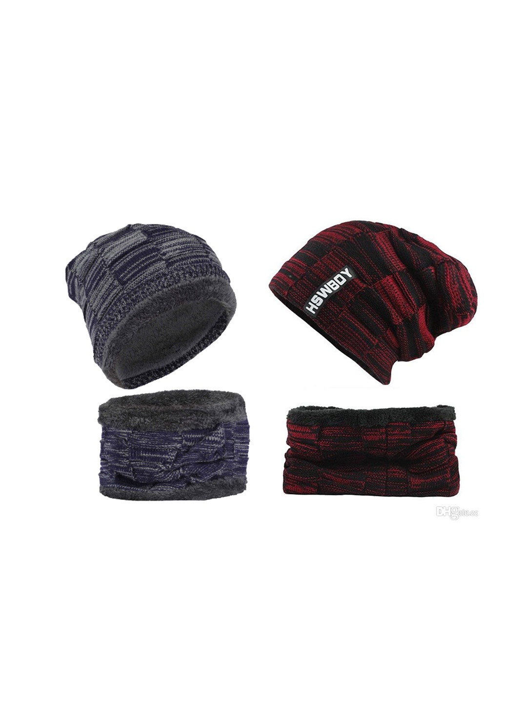 

FabSeasons Unisex Blue & Grey Pack Of 2 Colourblocked Beanies & Mufflers