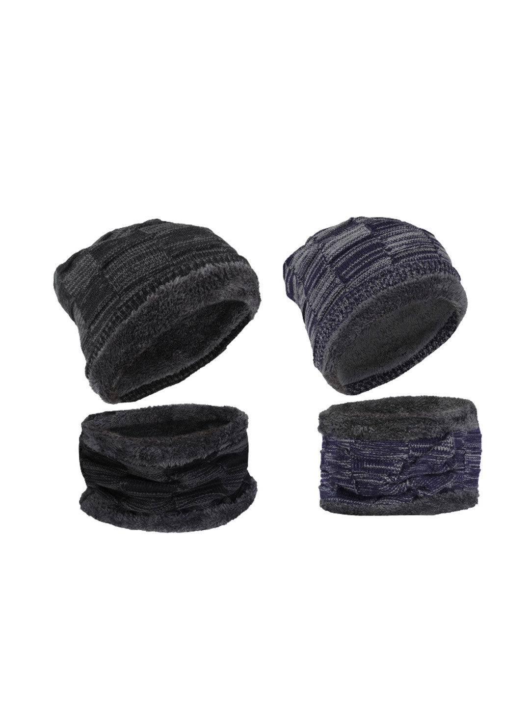

FabSeasons Unisex Black & Grey Pack Of 2 Acrylic Beanies & Mufflers