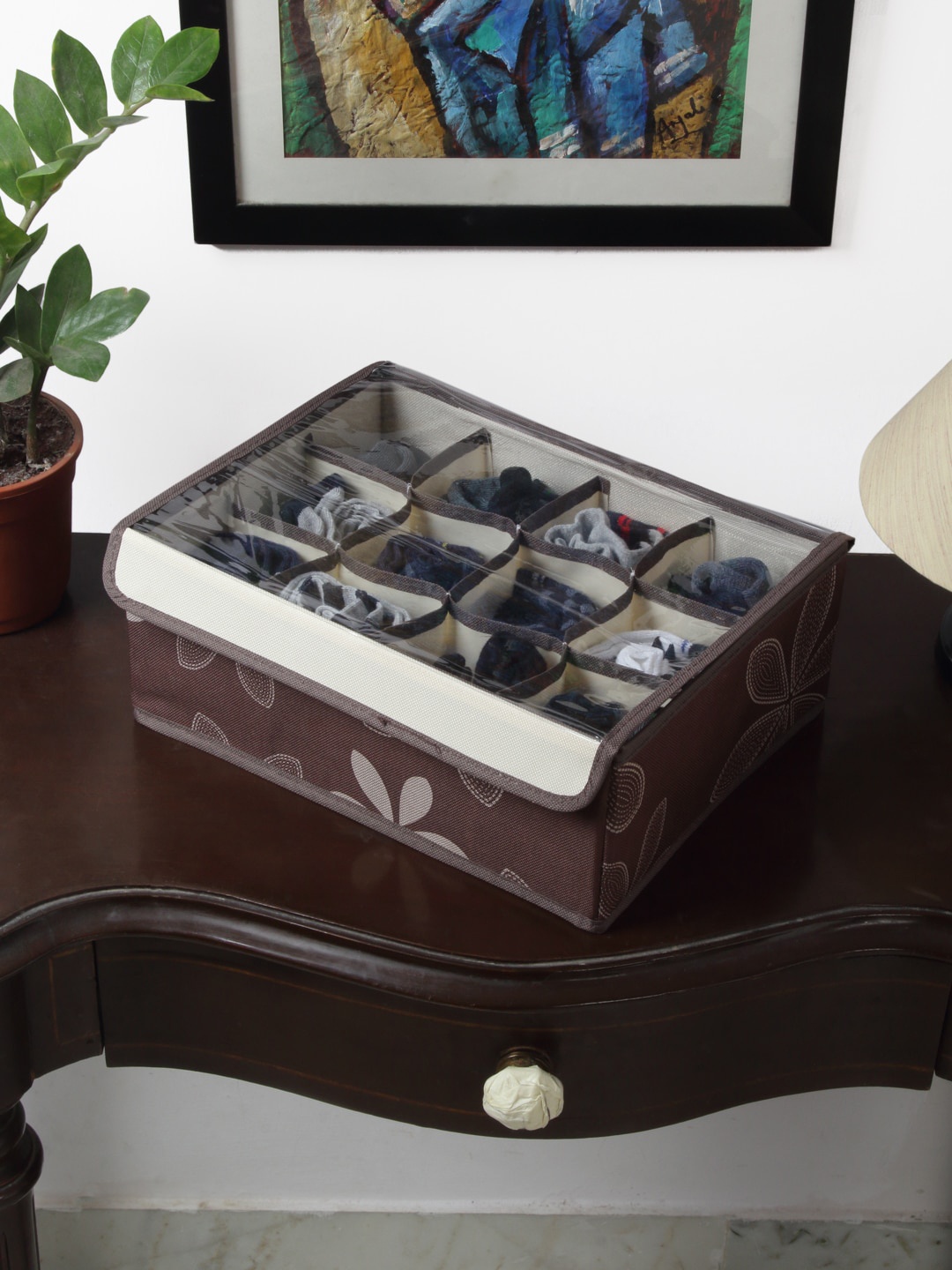 

HOSTA HOMES Brown & Beige Printed Multi-Utility Foldable Wardrobe Organiser