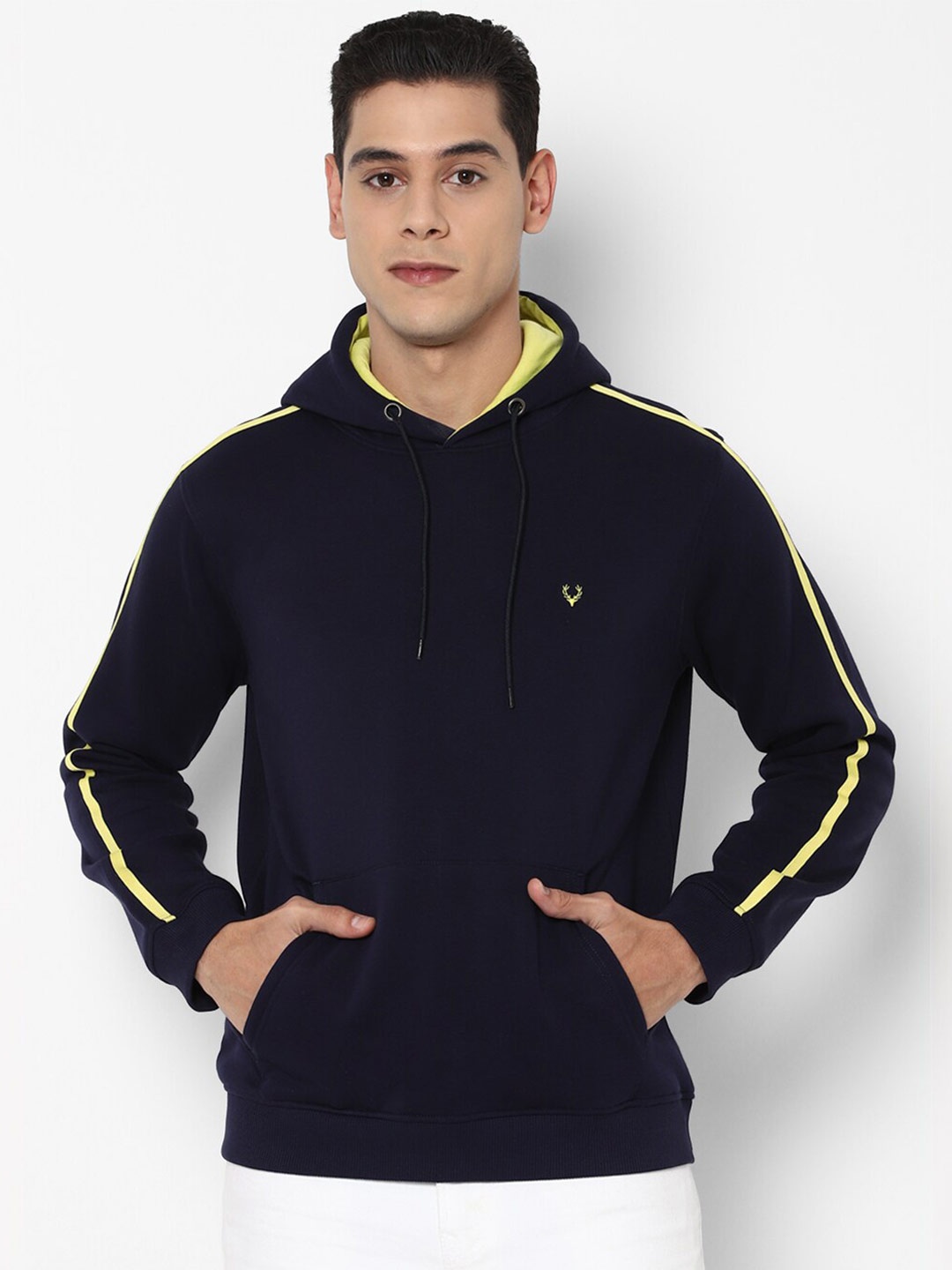 

Allen Solly Men Navy Blue Hooded Pure Cotton Sweatshirt