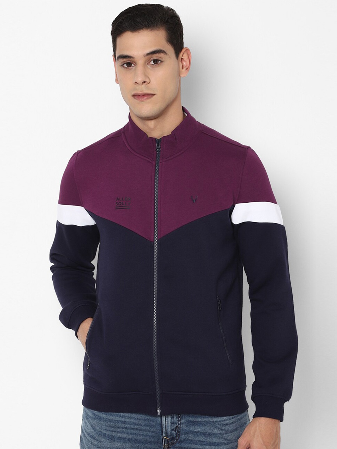 

Allen Solly Men Navy Blue Colourblocked Sweatshirt