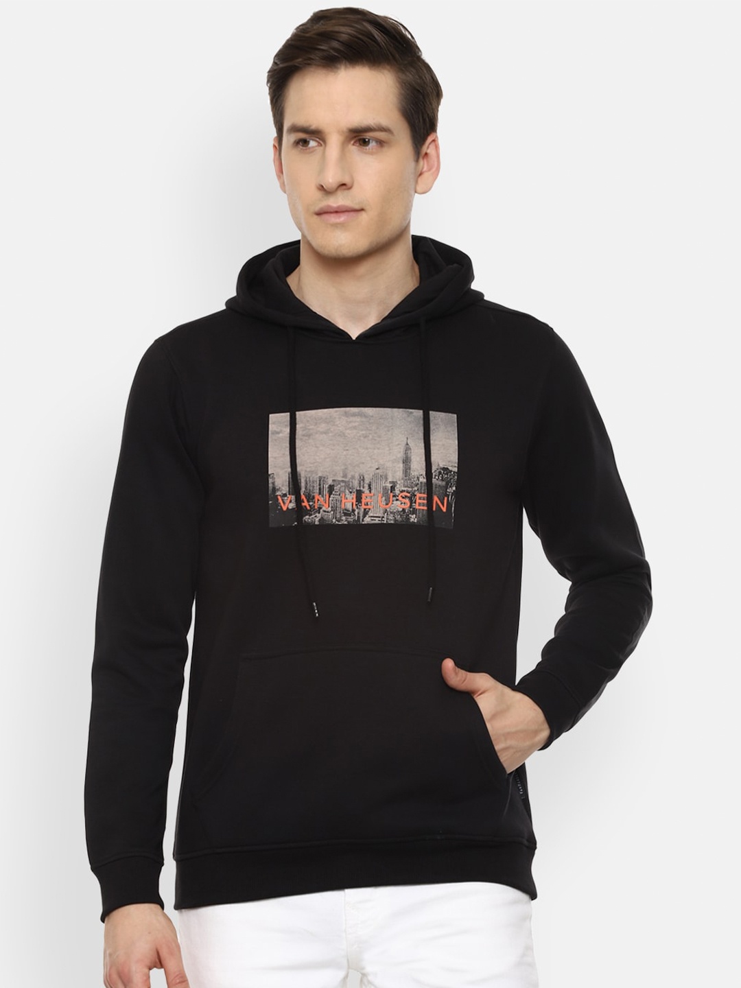 

Van Heusen Sport Men Black Printed Hooded Sweatshirt
