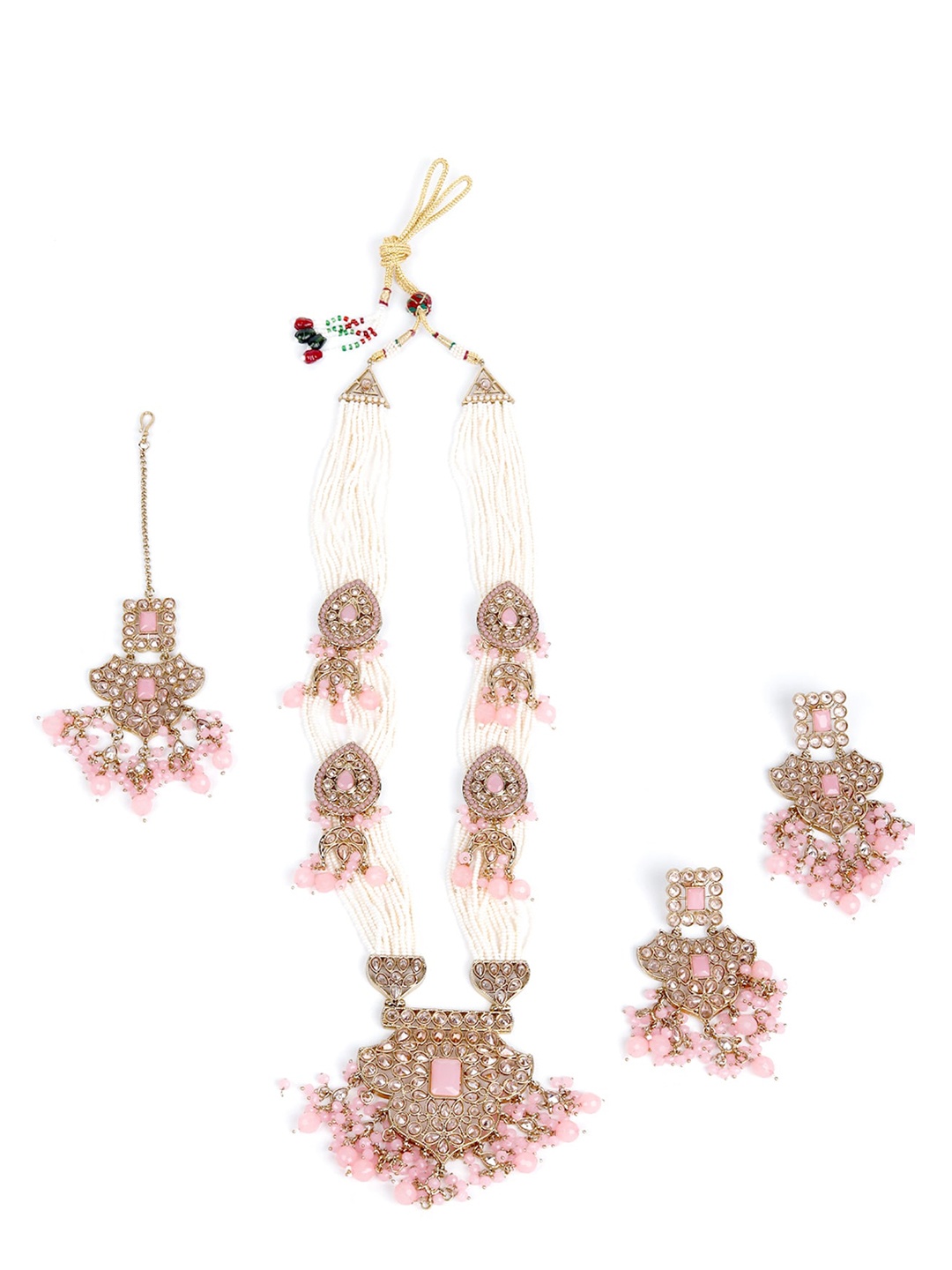 

ODETTE Gold-Toned & Pink Beads Studded Jewellery Set