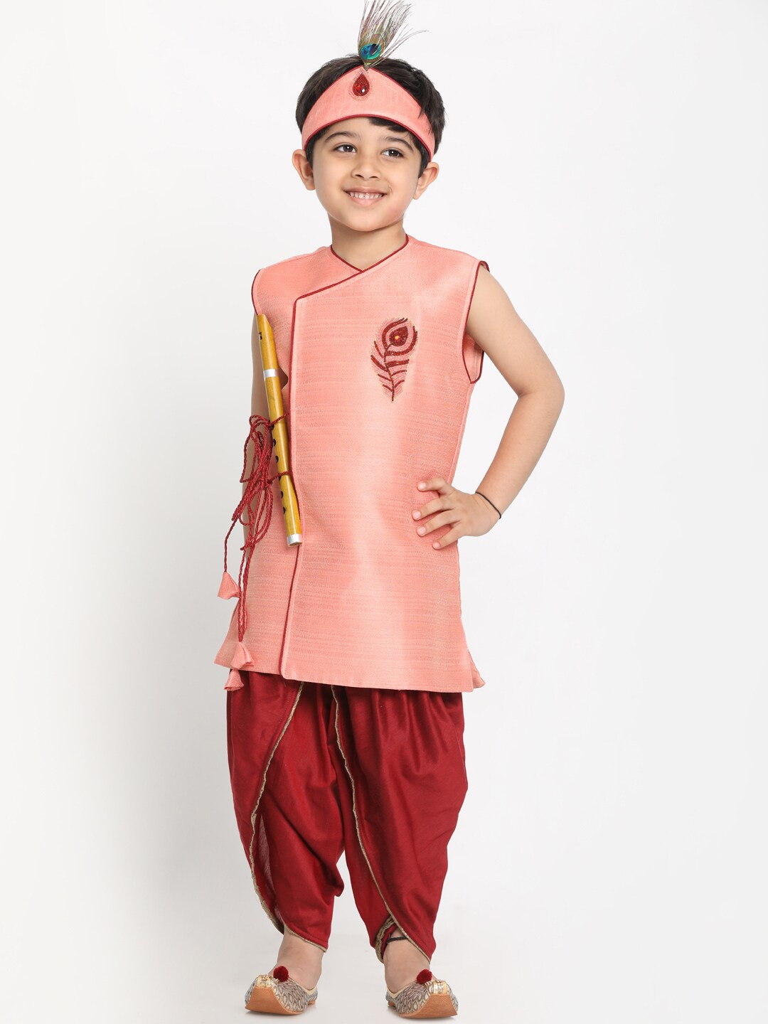 

JBN Creation Boys Pink & Maroon Ethnic Motifs Beads & Stones Kurta With Dhoti Pants