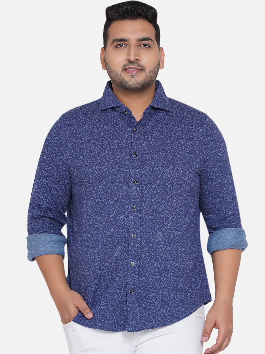 

Santonio Men Navy Blue Printed Cotton Casual Shirt
