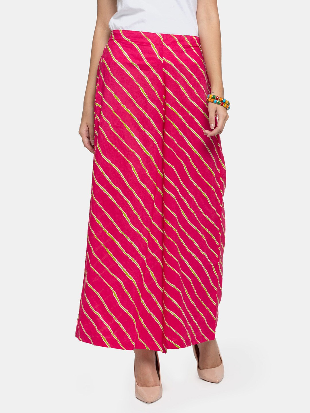 

Enchanted Drapes Women Red & Green Printed Flared Pure Cotton Knitted Palazzos