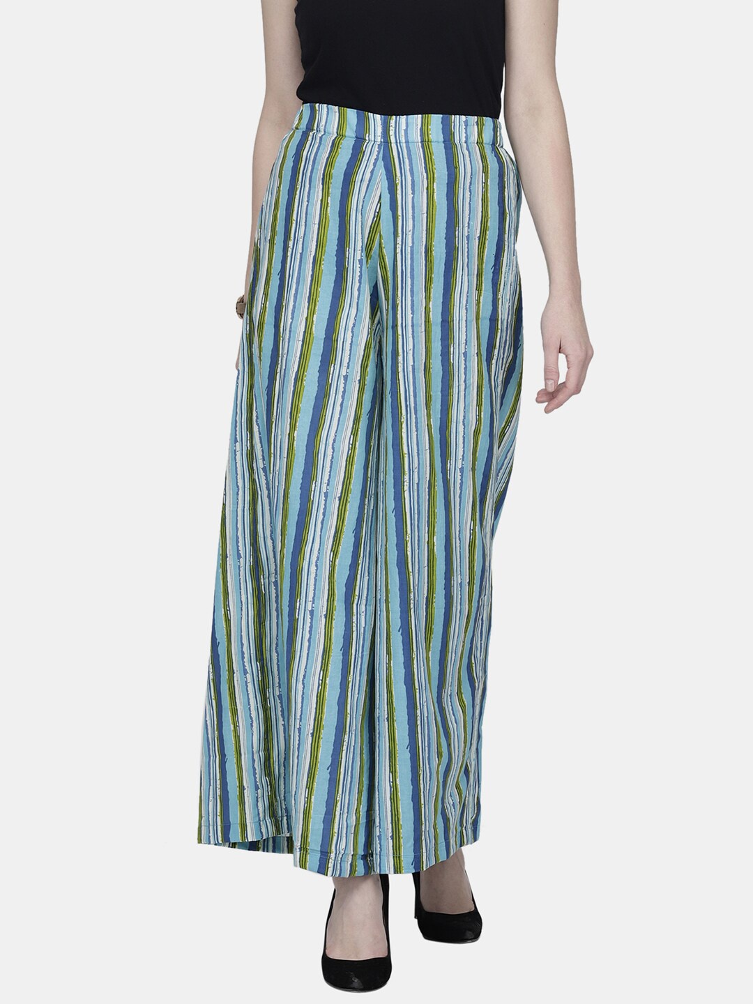 

Enchanted Drapes Women Blue Striped Pure Cotton Palazzo