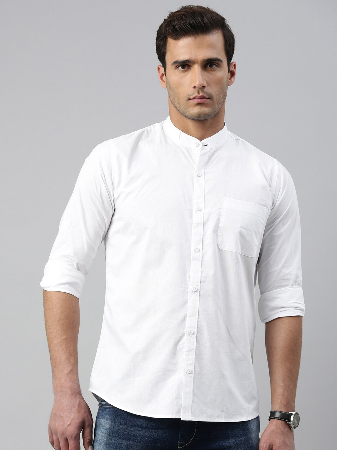 

WHITE HEART Men White Solid Pure Cotton Casual Shirt