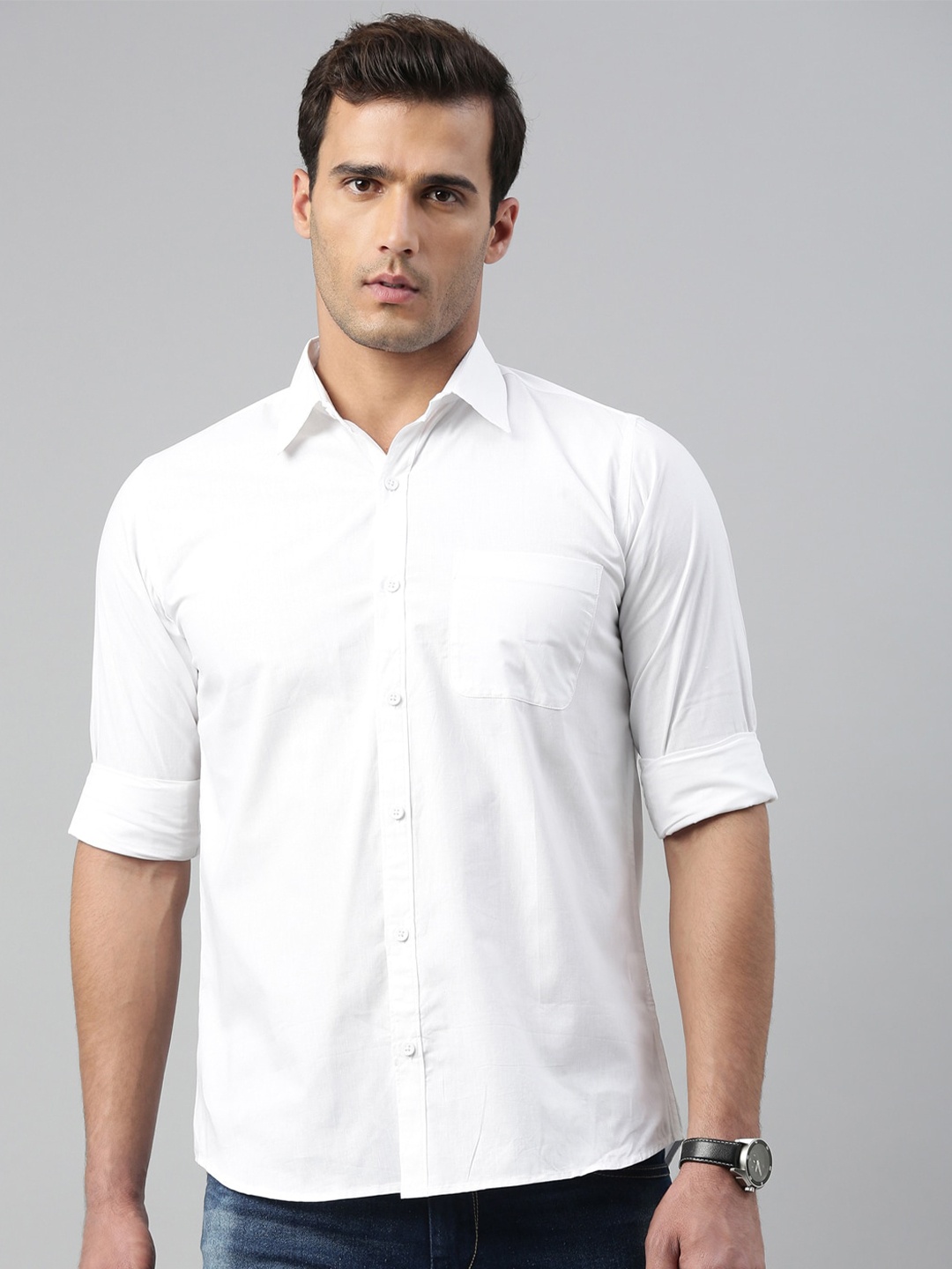 

WHITE HEART Men White Pure Cotton Casual Shirt