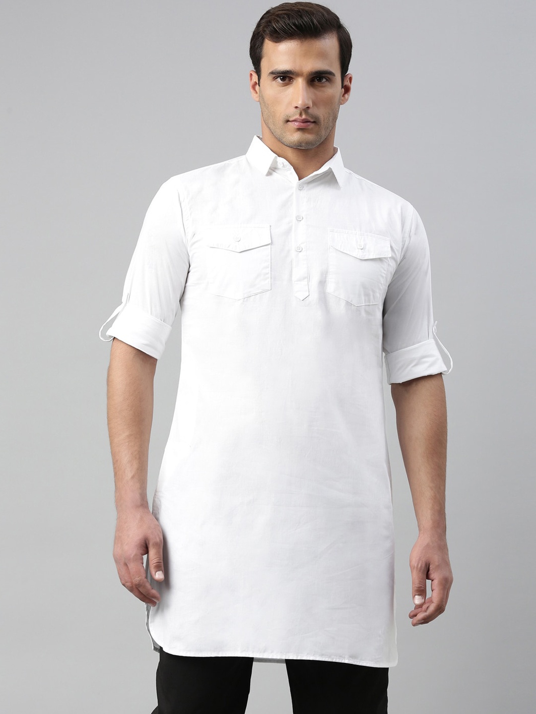 

WHITE HEART Men White Pure Cotton Pathani Kurta