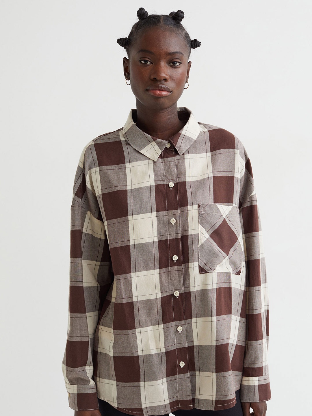 

H&M Women Brown & Off White Wide Shirt
