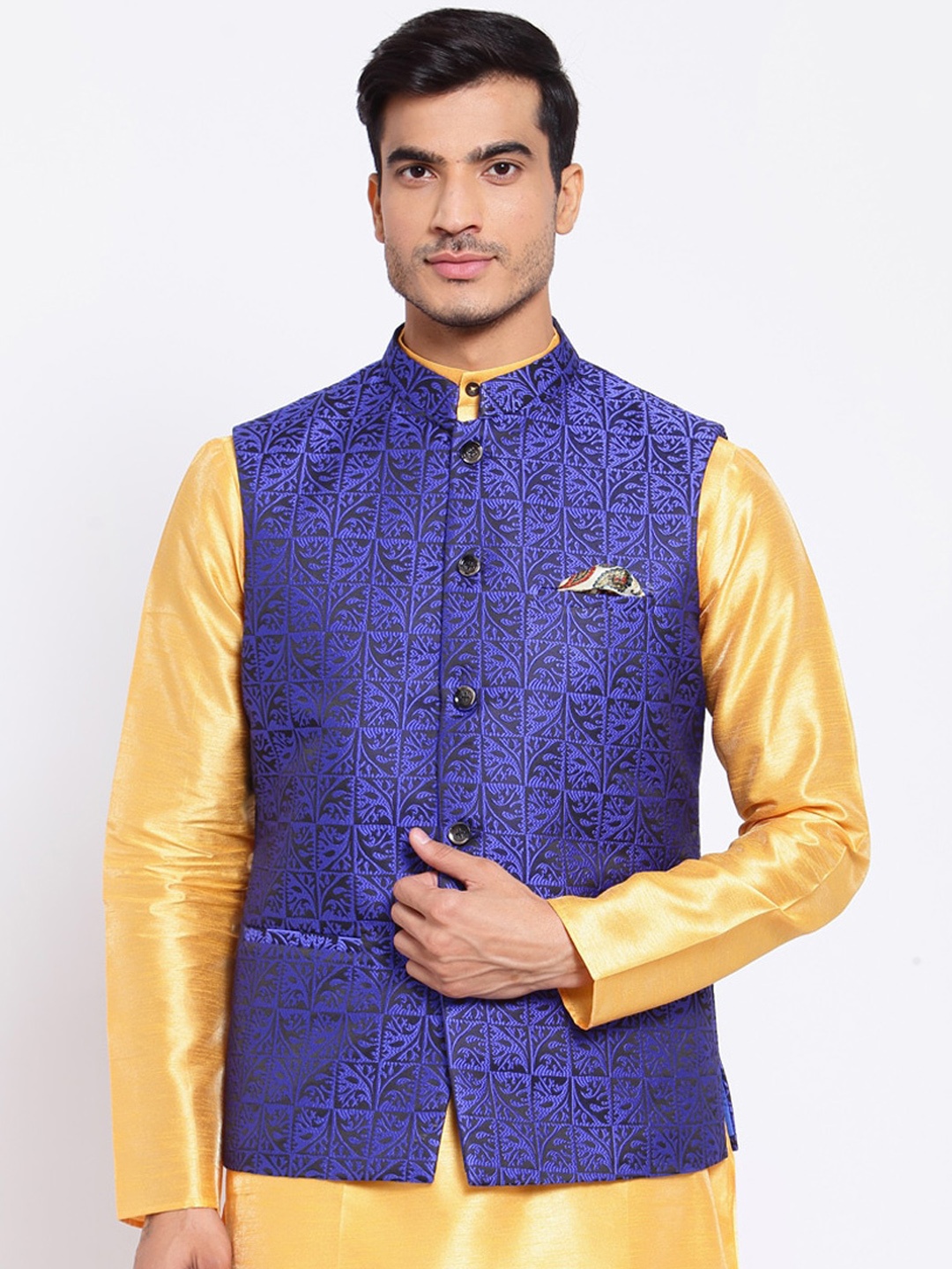 

MAXENCE Men Purple Satin Nehru Jacket for wedding