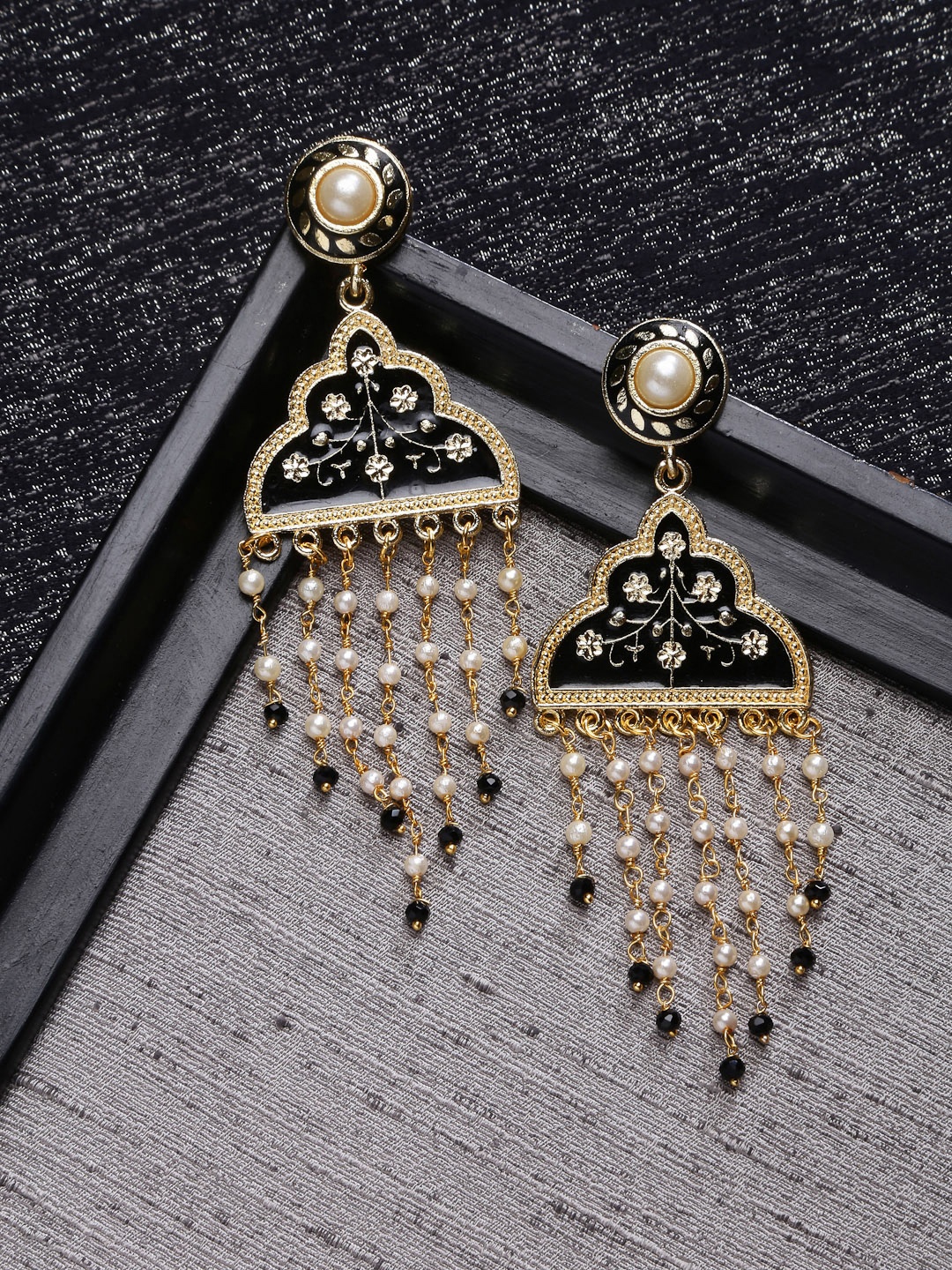 

PANASH Gold-Plated Navy Blue Meenakari Classic Drop Earrings