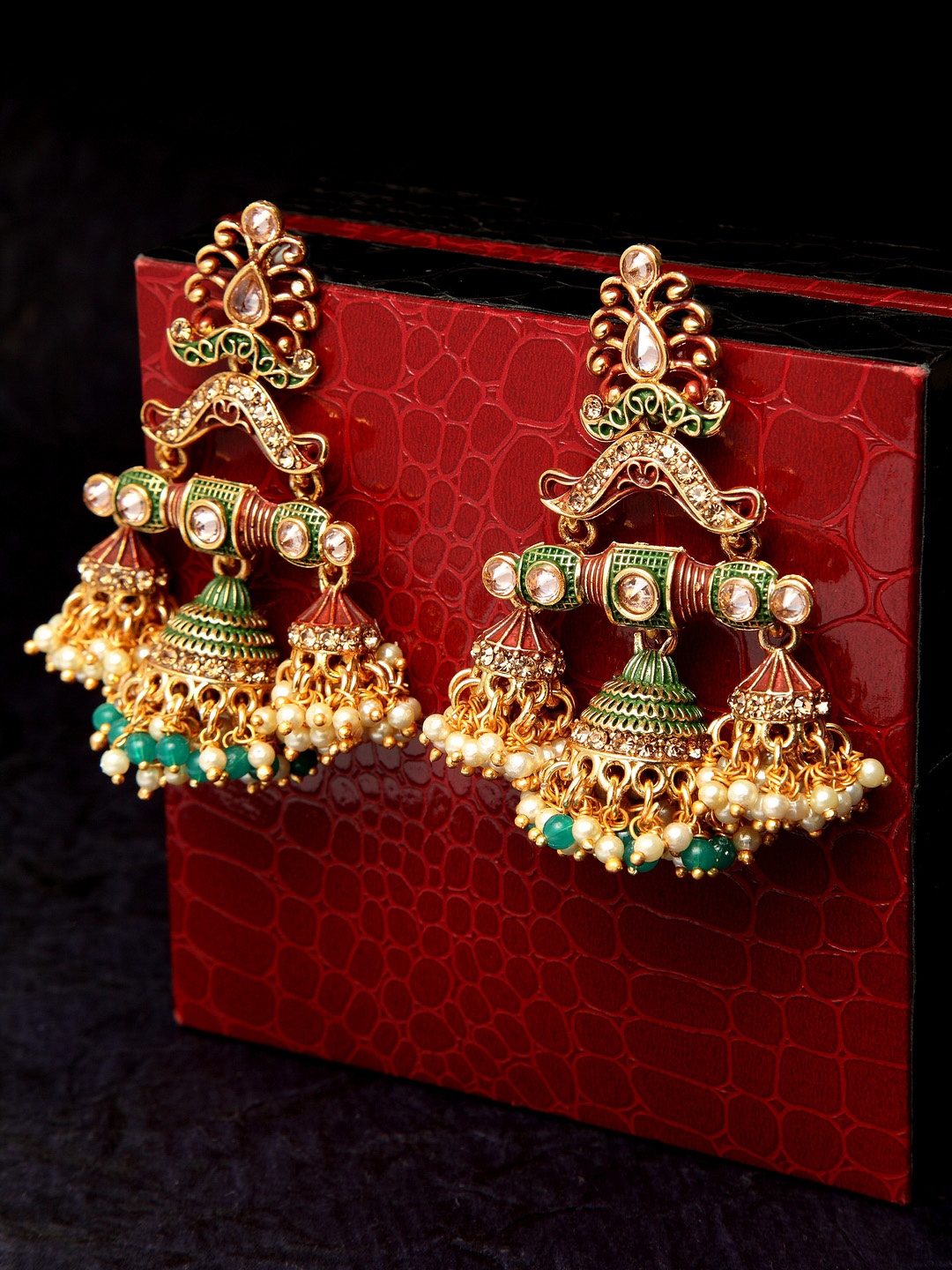 

PANASH Woman Gold-Toned Green Dome Shaped Jhumkas Earrings