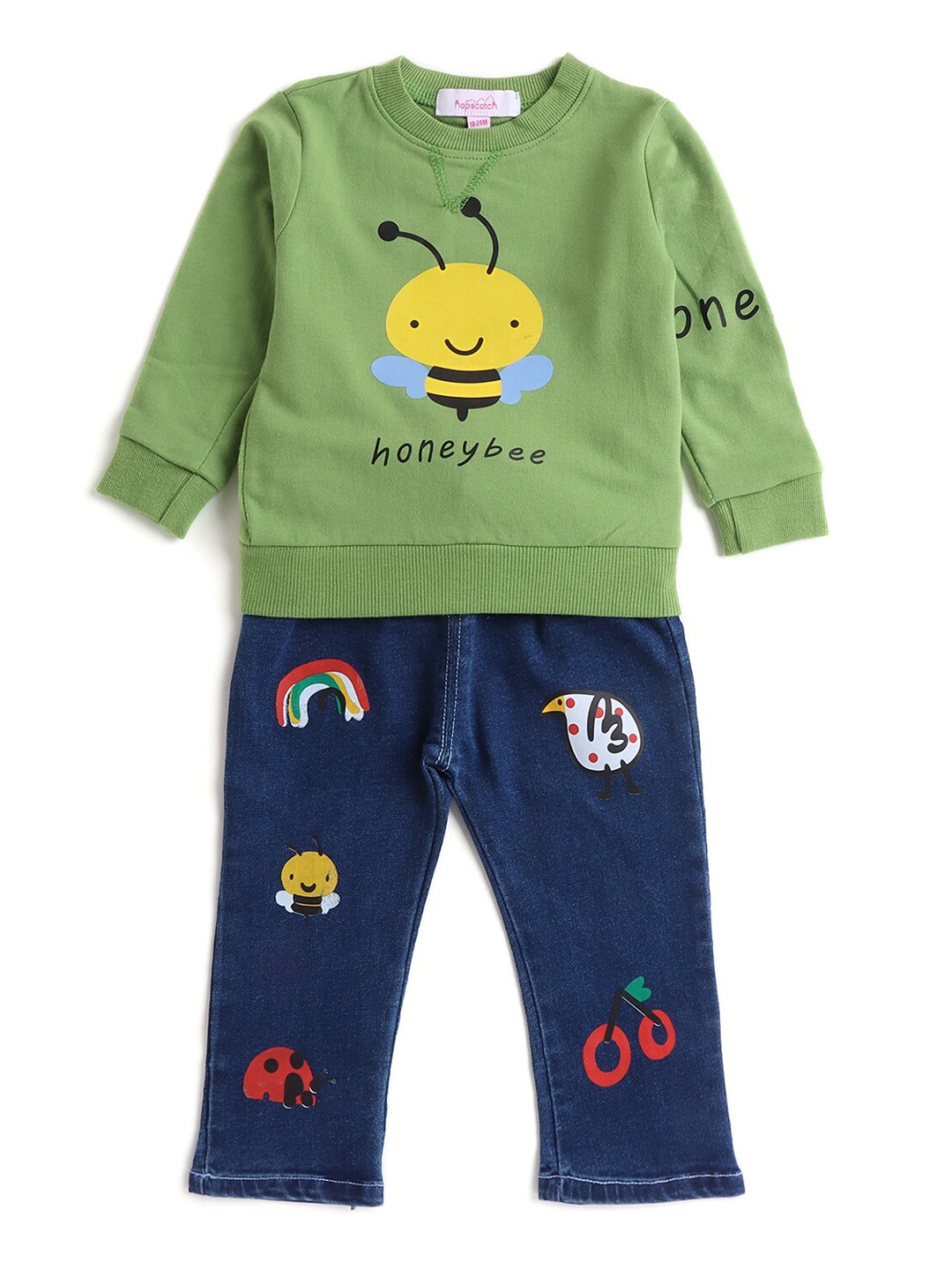 

Hopscotch Boys Green & Navy Blue Printed T-shirt with Trousers