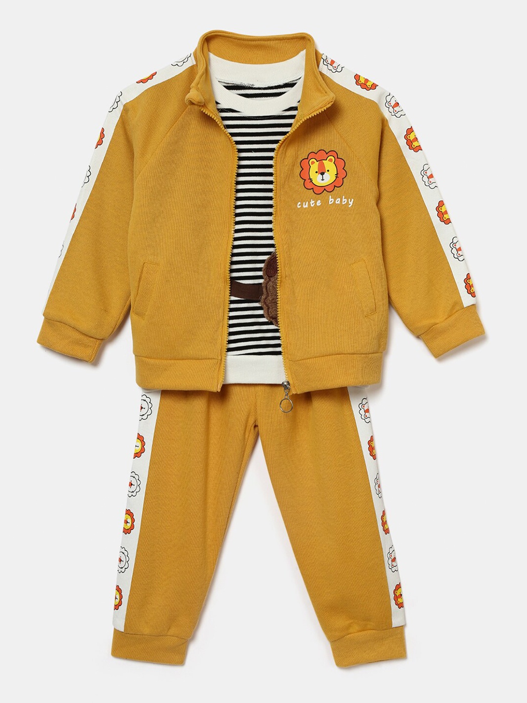 

Hopscotch Boys Yellow & White Printed Organic Cotton T-shirt with Trousers & Jacket