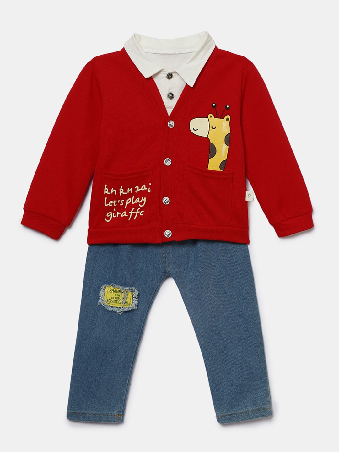 

Hopscotch Boys Red Organic Cotton T Shirt & Jeans with Jacket