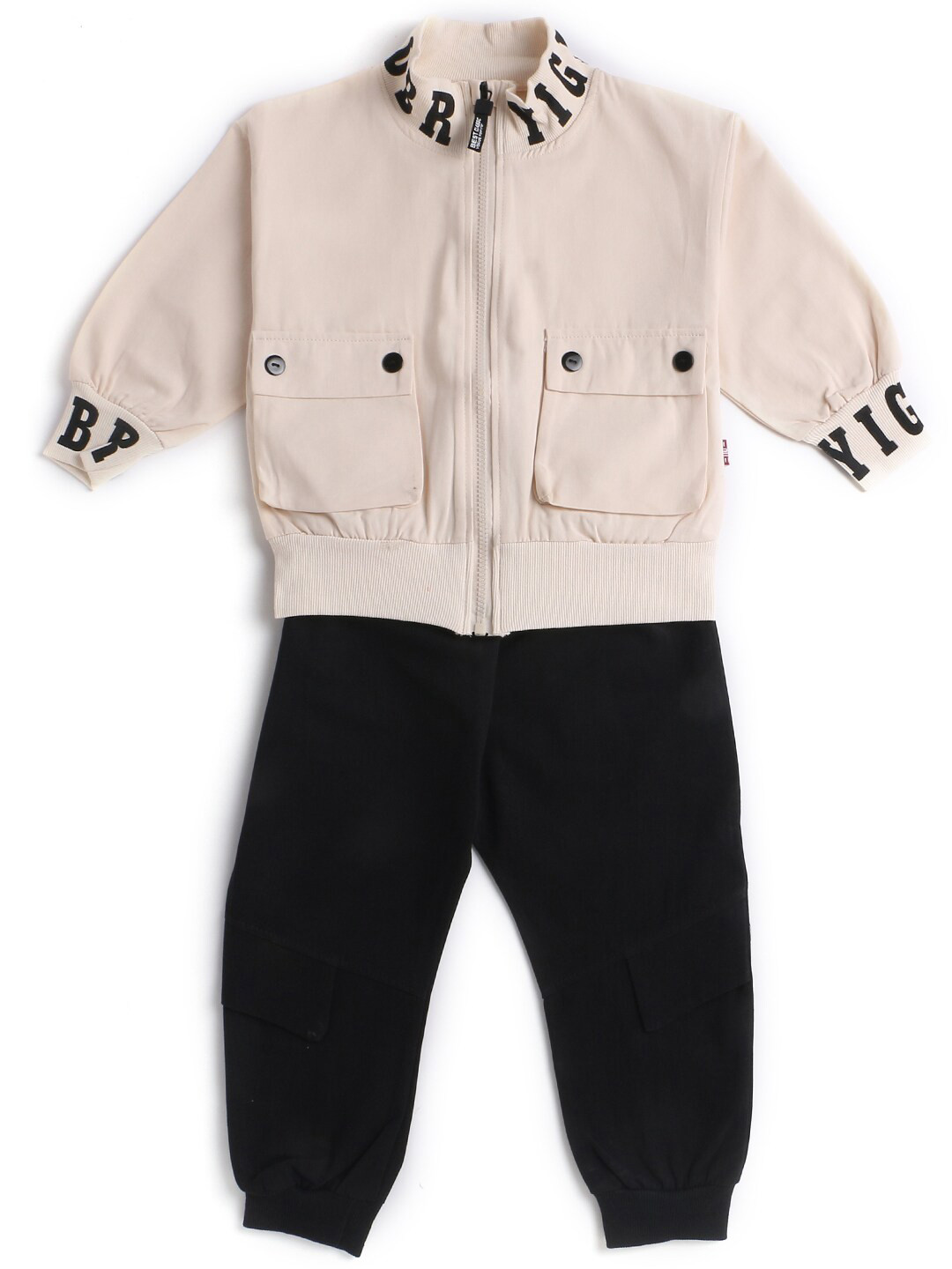 

Hopscotch Boys Beige & Black T-shirt with Joggers & Jacket