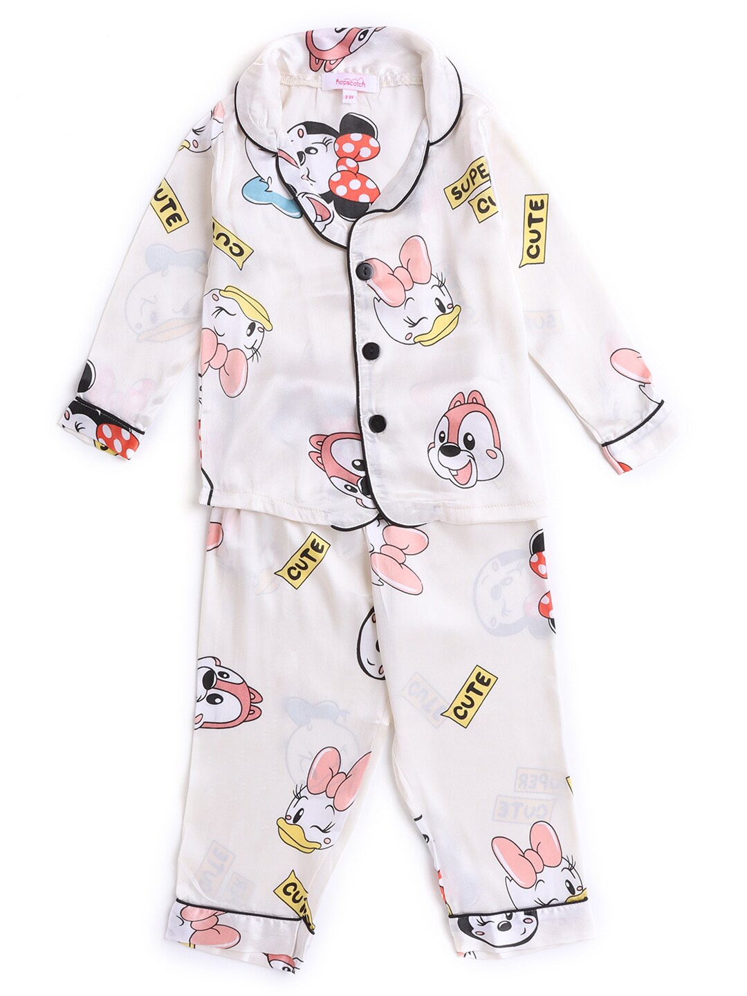 

Hopscotch Girls Yellow & Pink Animal Printed Top with Pyjamas Set