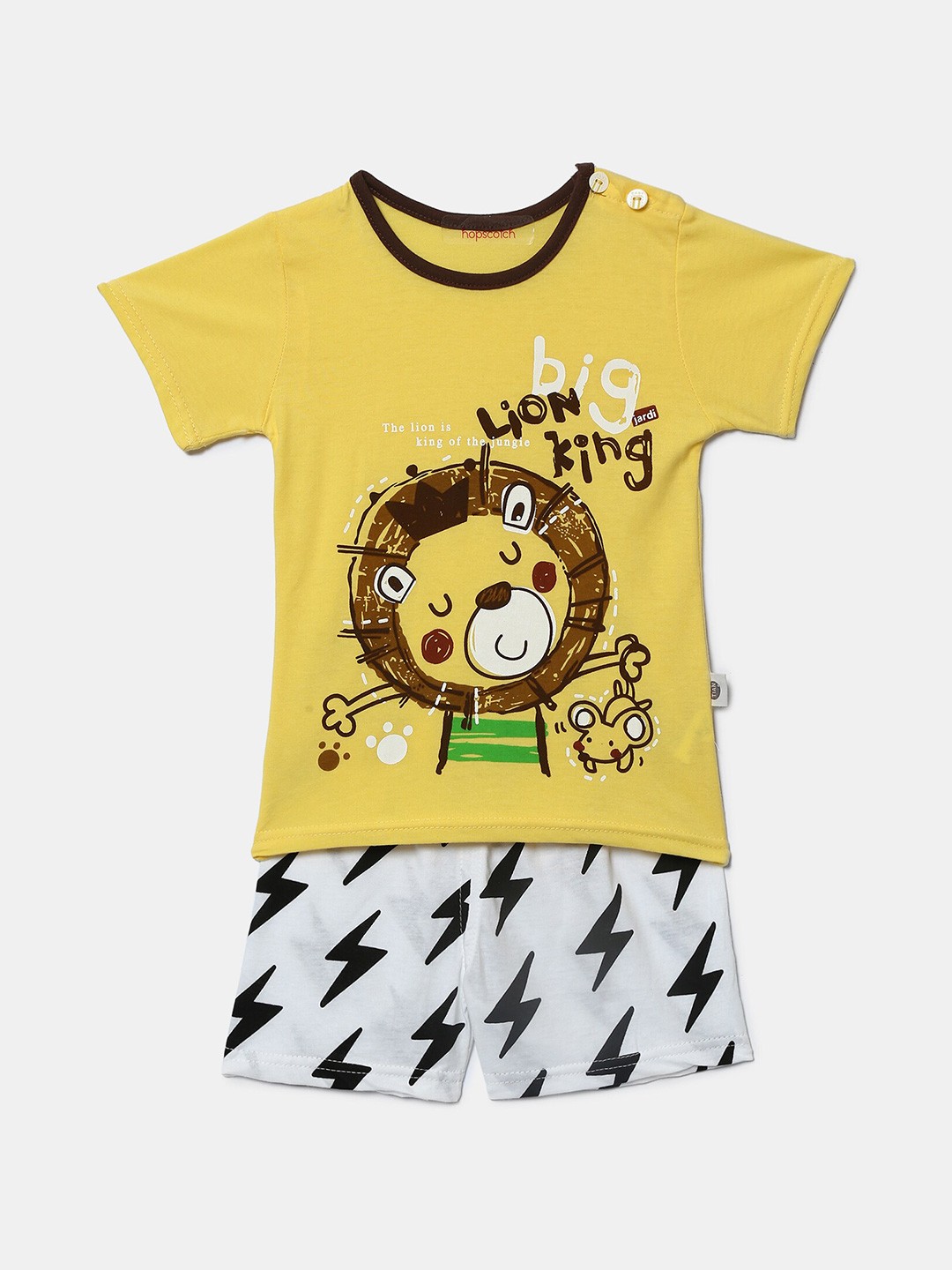 

Hopscotch Boys Yellow & White Printed Pure Cotton T-shirt with Shorts