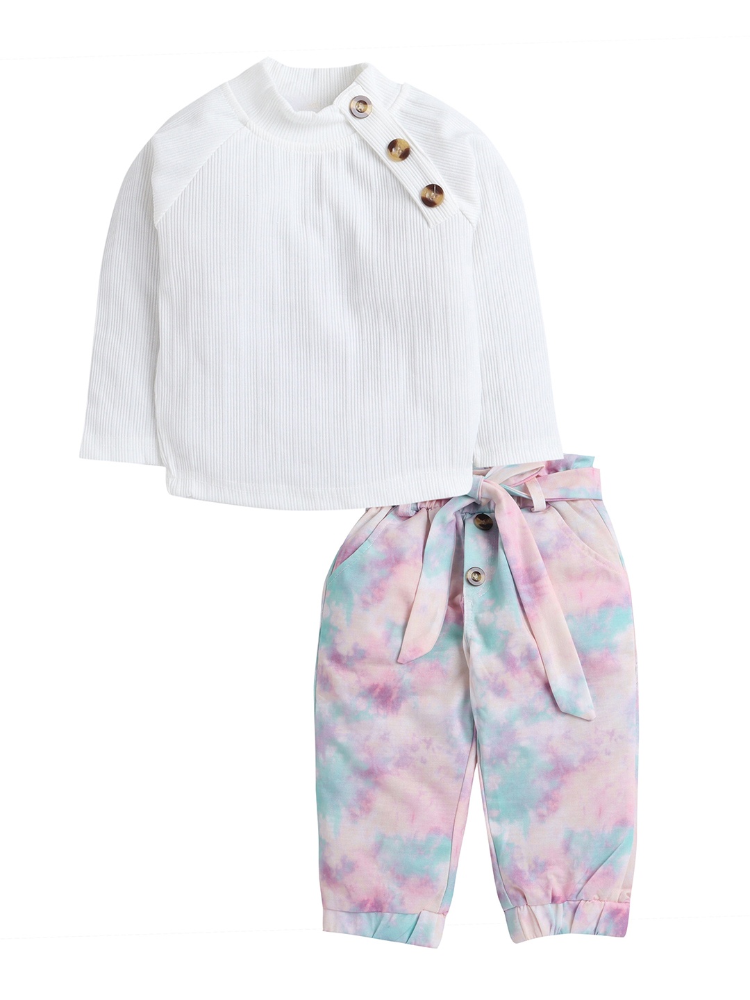 

Hopscotch Girls White & Pink Printed Top with Trousers