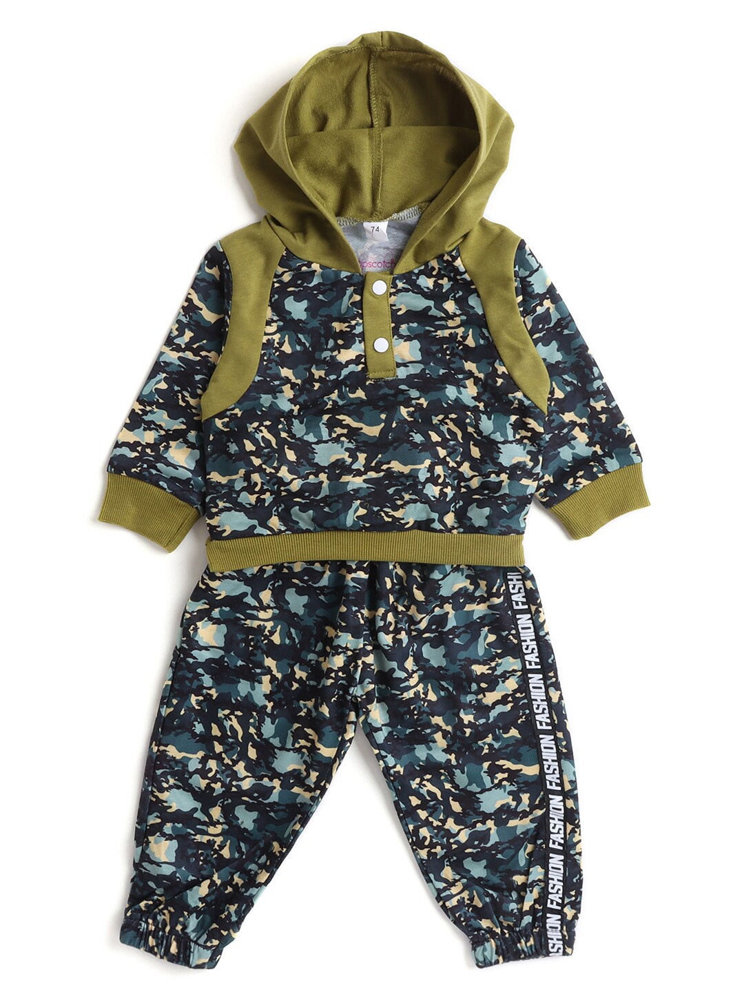 

Hopscotch Boys Green Abstract Printed Organic Cotton Sweatshirt with Jogger Set