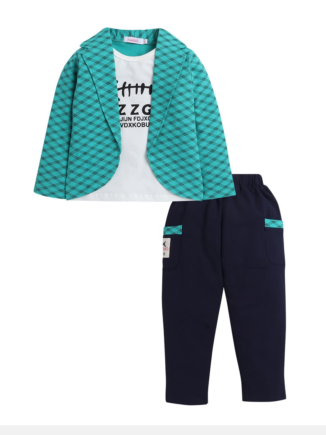 

Hopscotch Boys Turquoise Blue & White Printed T-shirt with Trousers