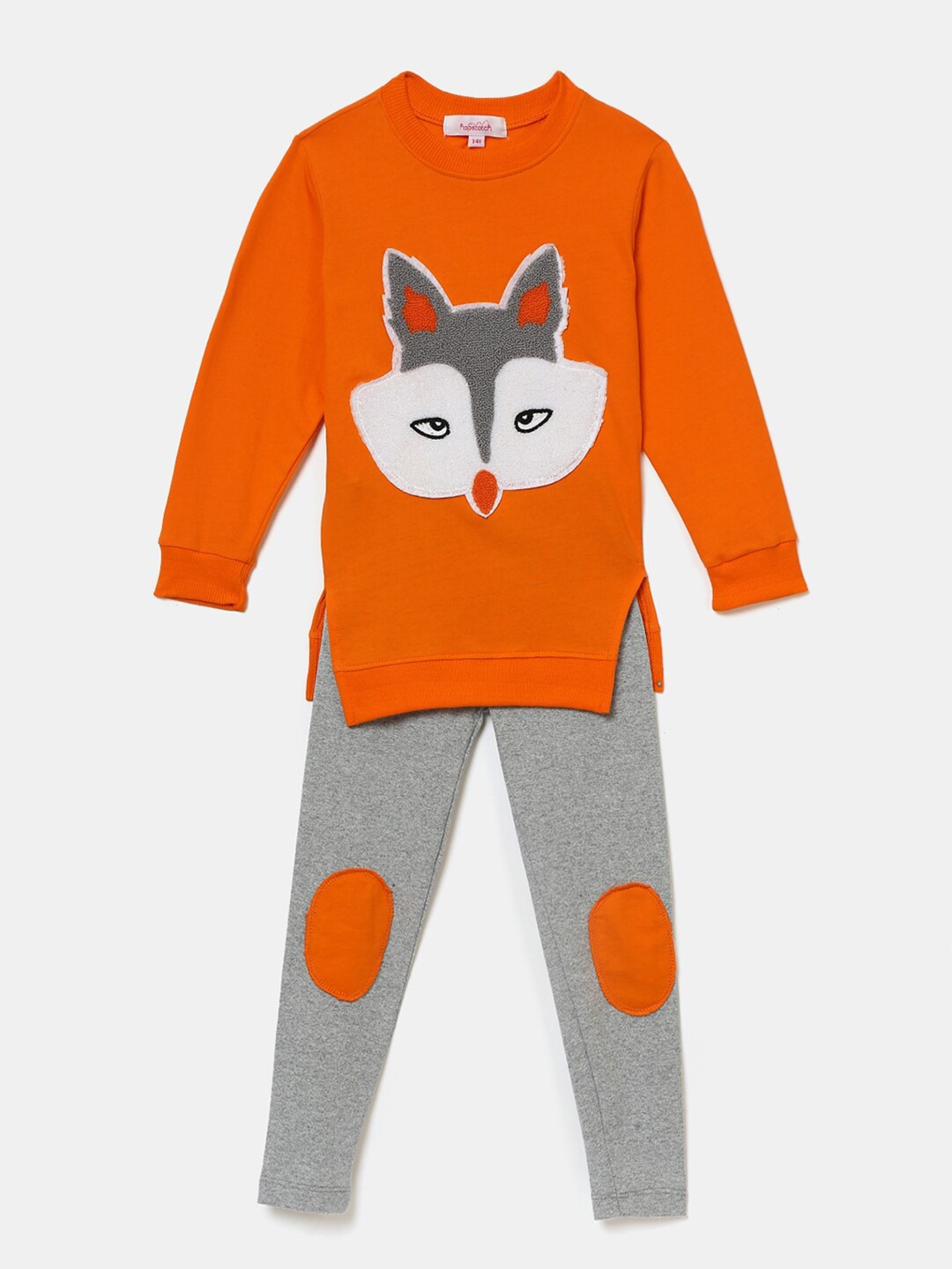 

Hopscotch Girls Orange & Grey Printed T-shirt with Leggings
