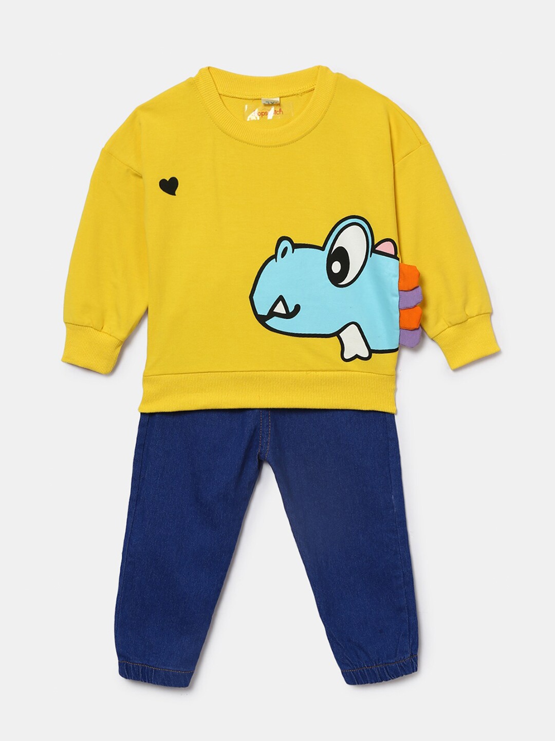

Hopscotch Boys Yellow & Navy Blue Printed Sweatshirt & Jeans