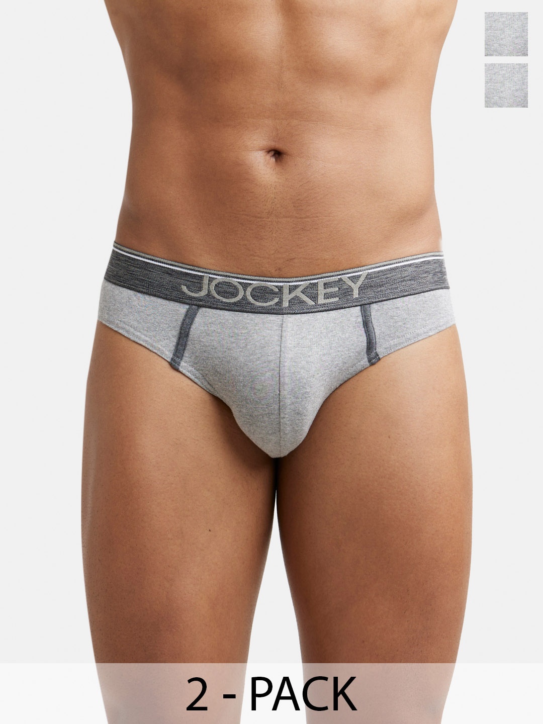 

Pack Of 2 Super Combed Cotton Rib Solid Brief with Ultrasoft Waistband-8044, Grey