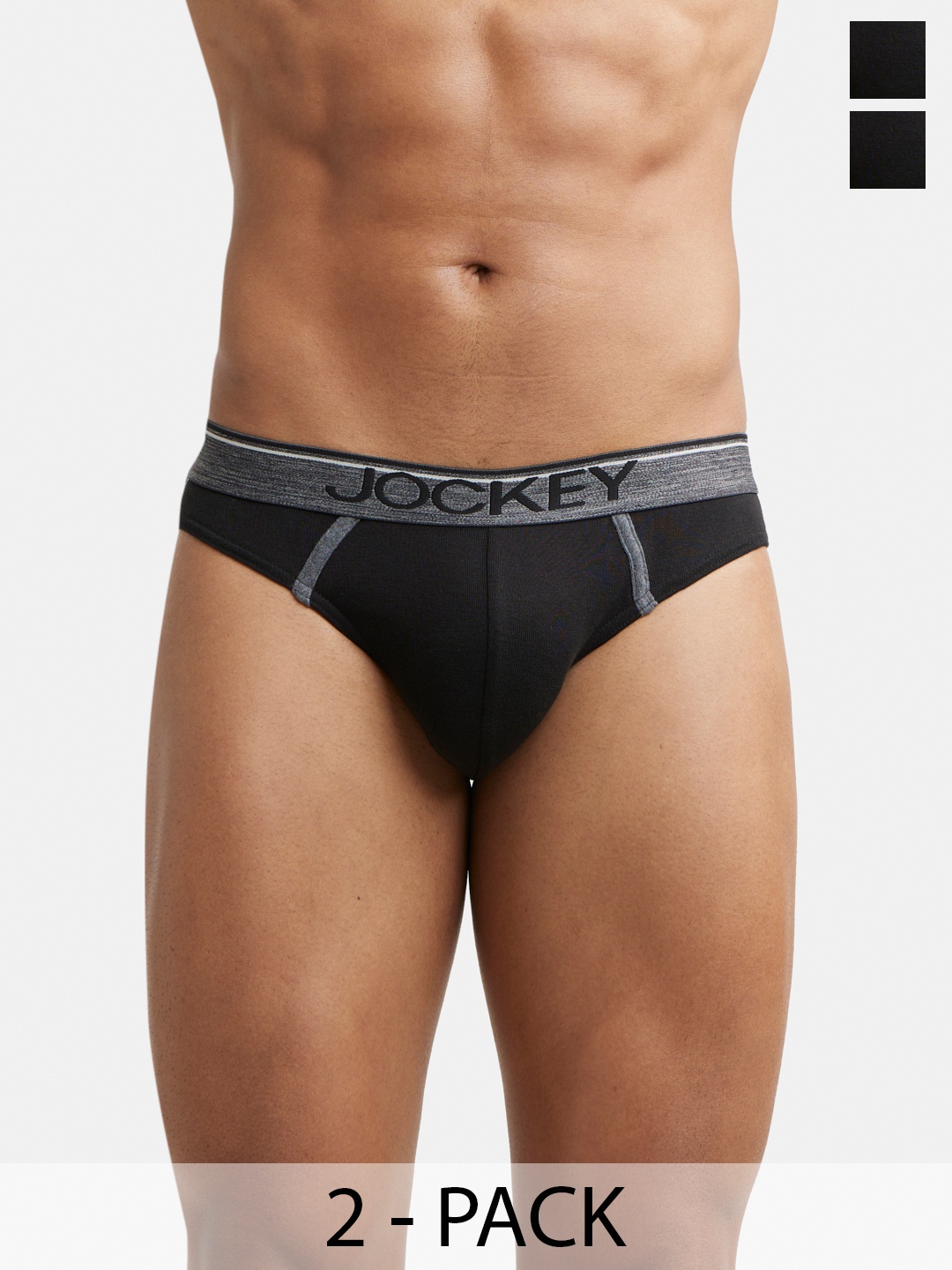 

Pack Of 2 Super Combed Cotton Rib Solid Brief with Ultrasoft Waistband-8044, Black