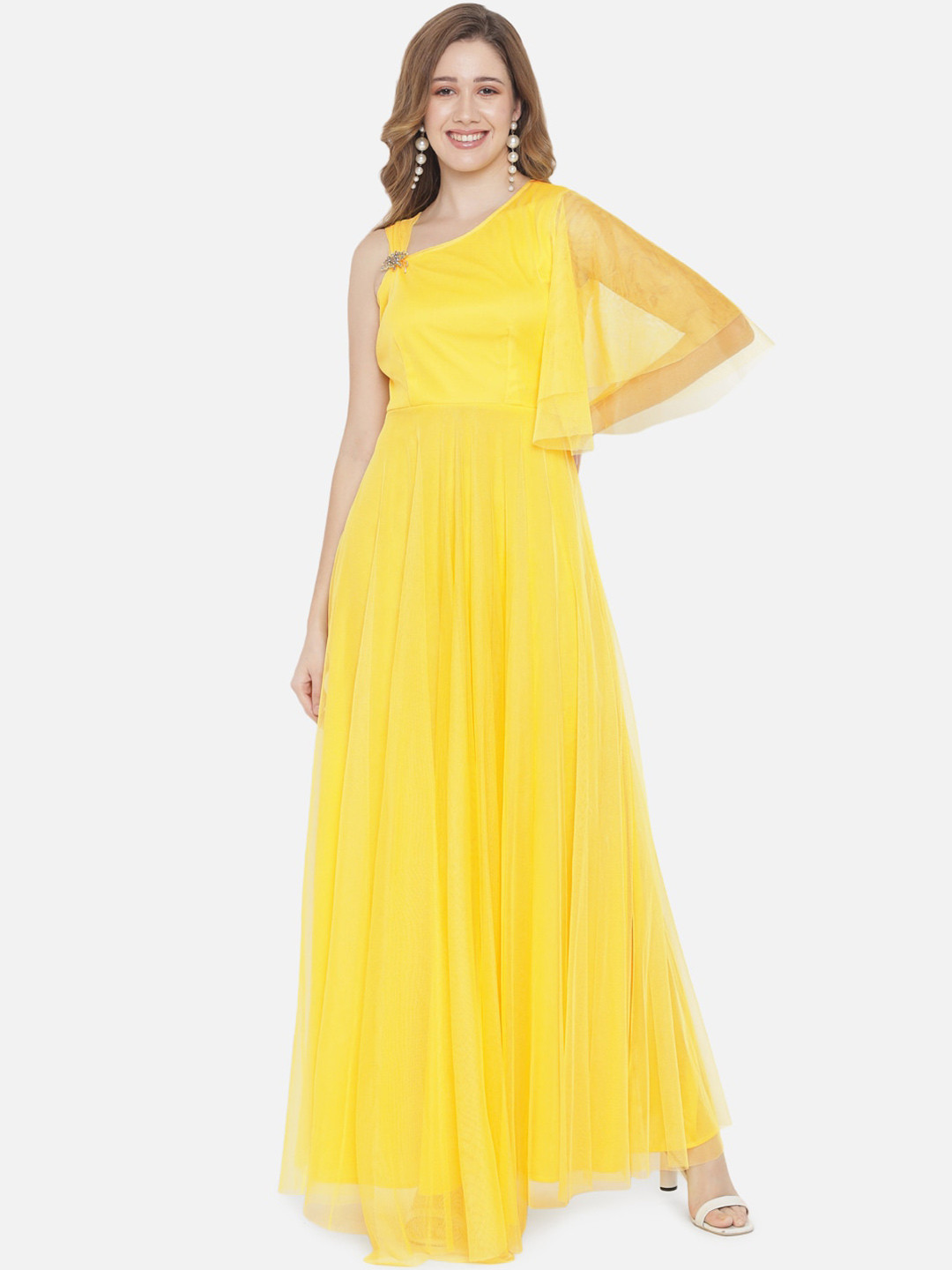

Just Wow Women Yellow Net Maxi Dress