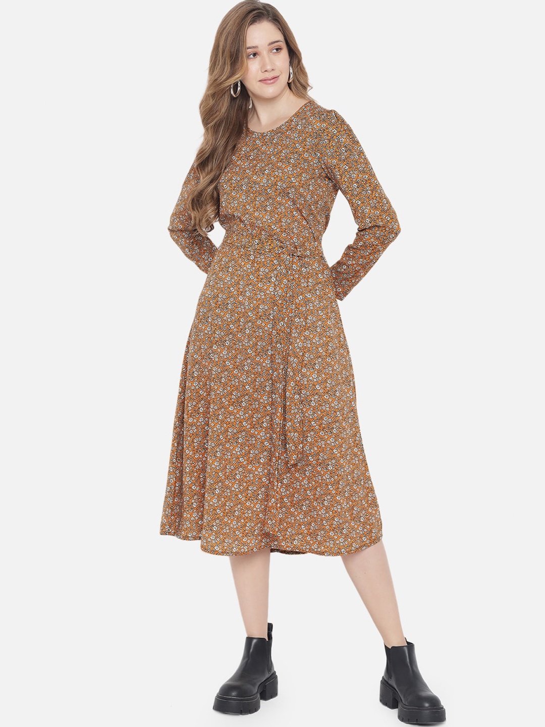 

Just Wow Mustard Yellow & White Floral Net Midi Dress