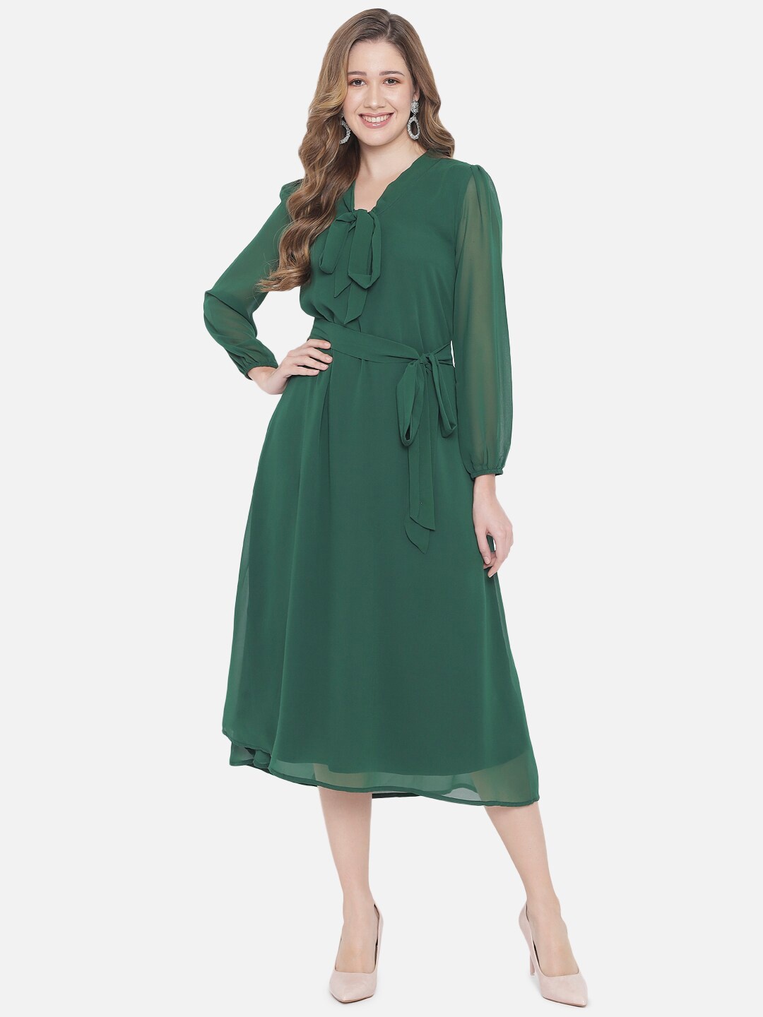 

Just Wow Women Green Georgette Midi Dress