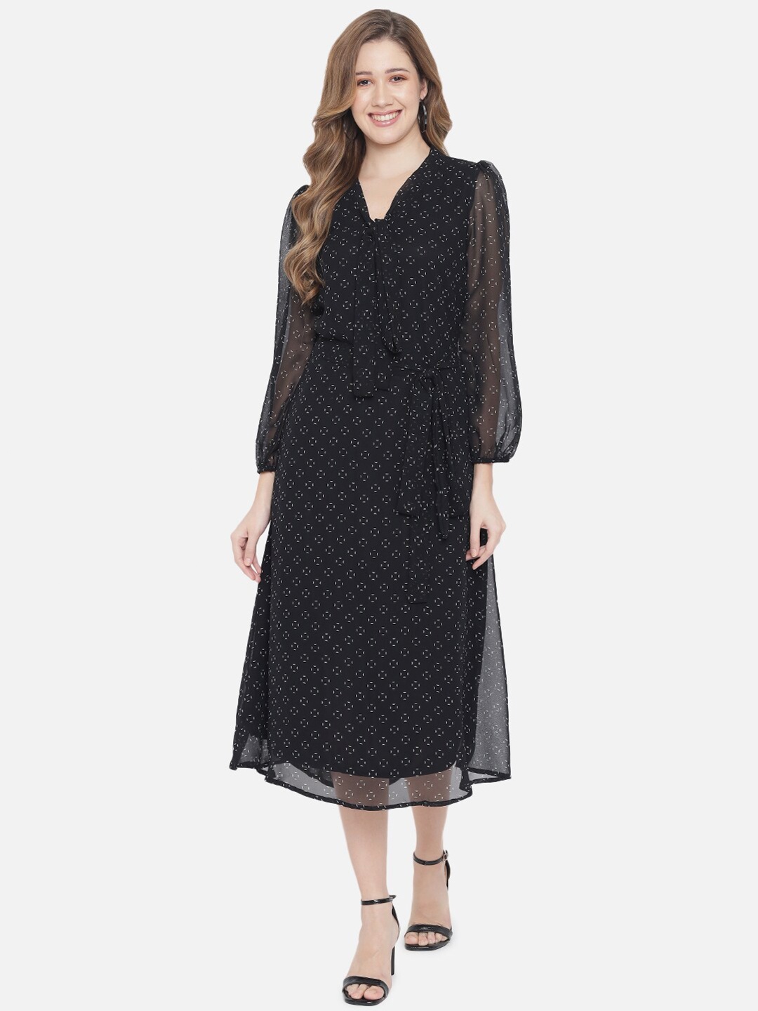 

Just Wow Women Black Georgette A-Line Midi Dress