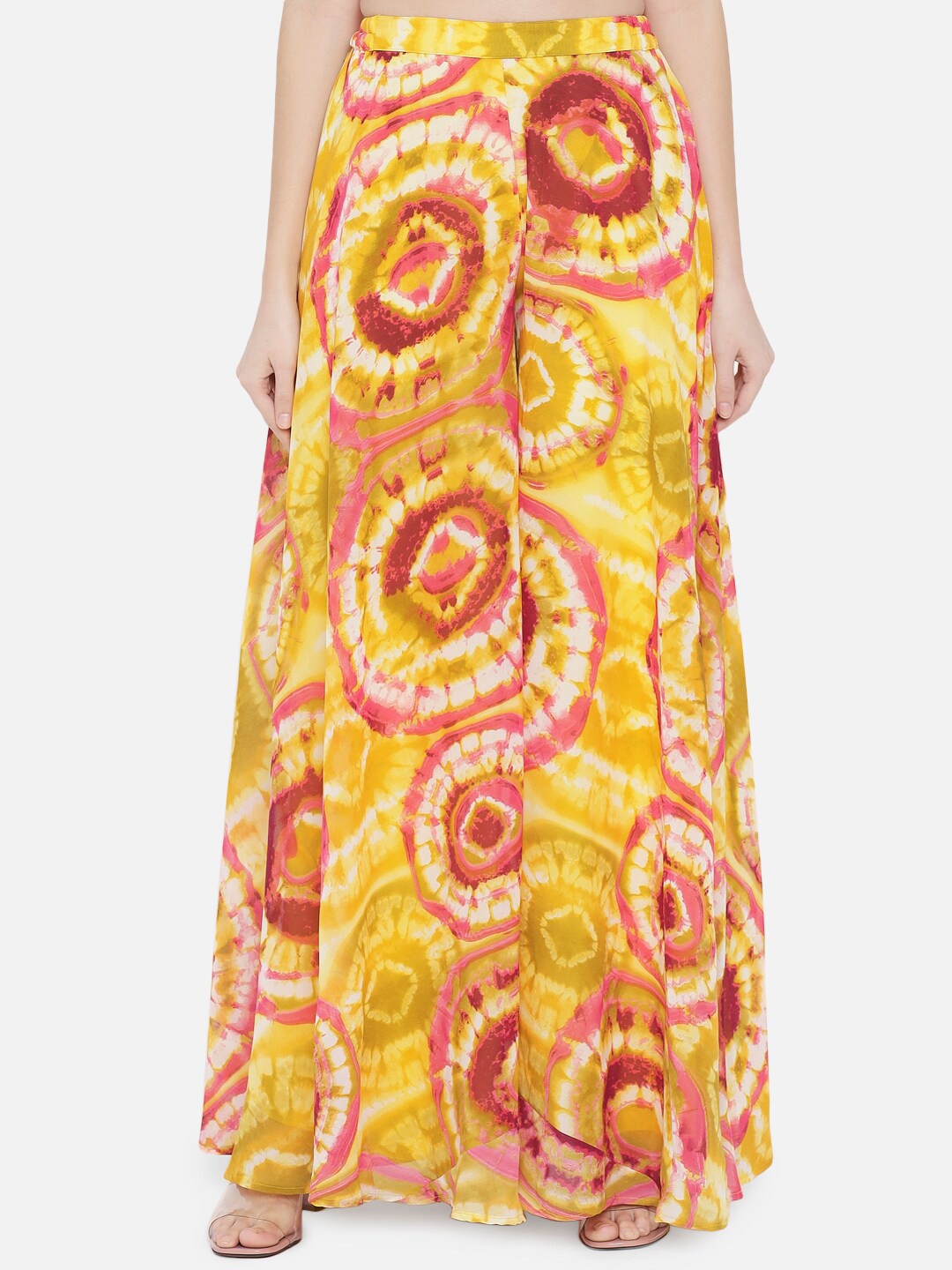 

Just Wow Women Yellow & Pink Printed Flared Georgette Ethnic Palazzos