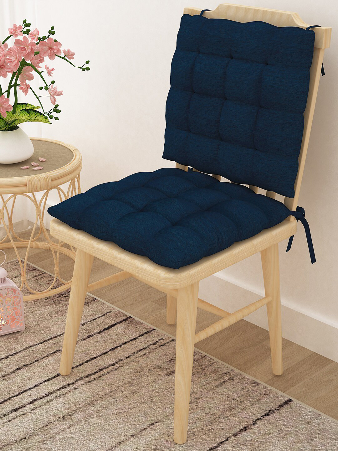

Story@home Set Of 2 Navy Blue Solid Chair Pad