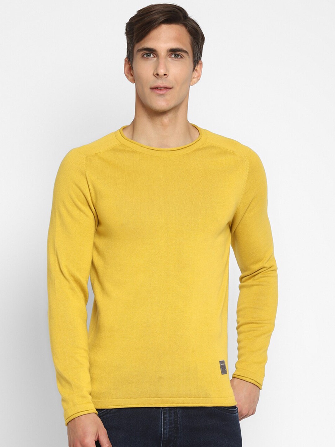 

Red Chief Men Yellow Cotton Pullover Sweater