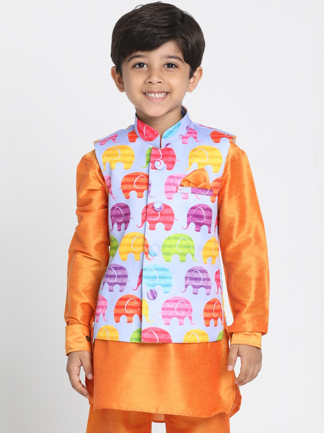

JBN Creation Boys Purple & Pink Printed Slim-Fit Satin Nehru Jacket