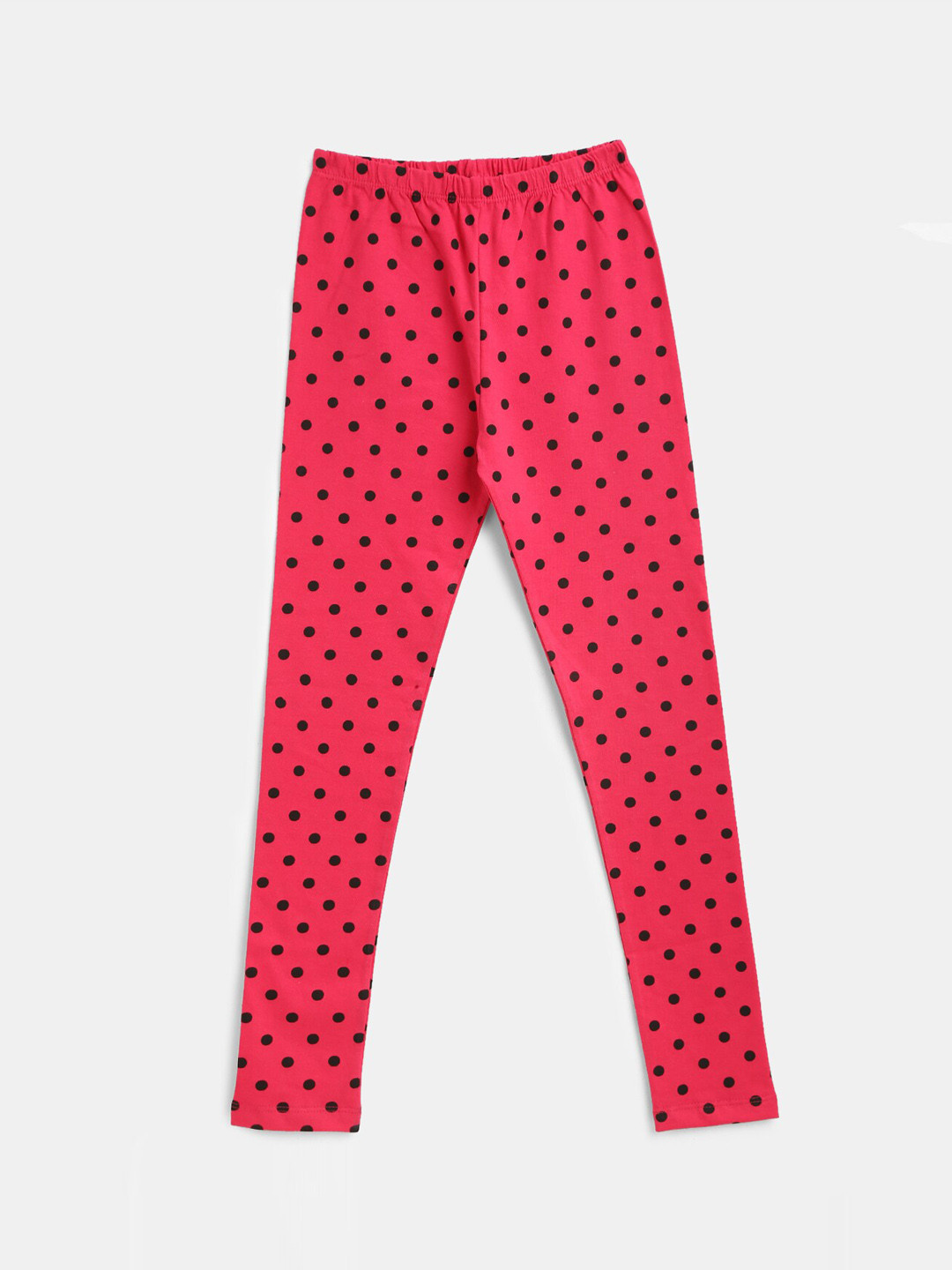 

YK Girls Pink & Black Printed Churidar Length Leggings