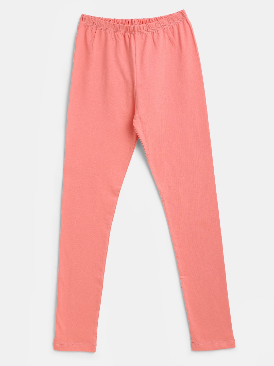 

YK Girls Peach Solid Churidar Length Cotton Leggings