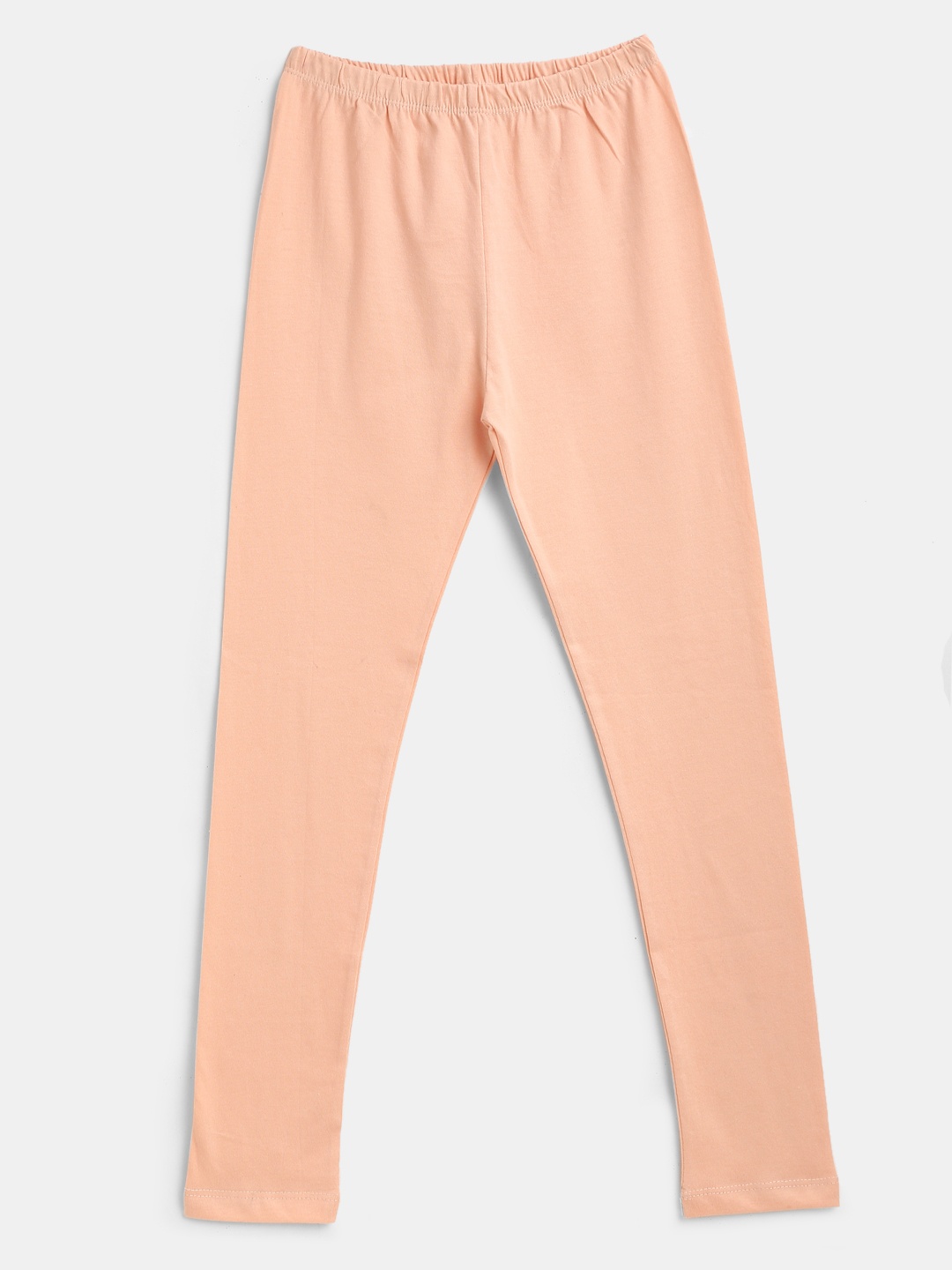 

YK Girls Peach Colored Solid Churidar-Length Leggings