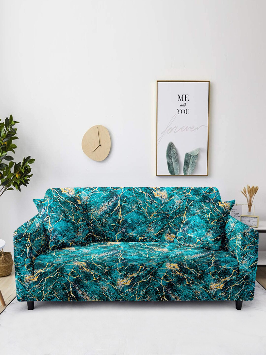 

Aura Blue & Yellow Printed 2-Seater Non-Slip Sofa Cover