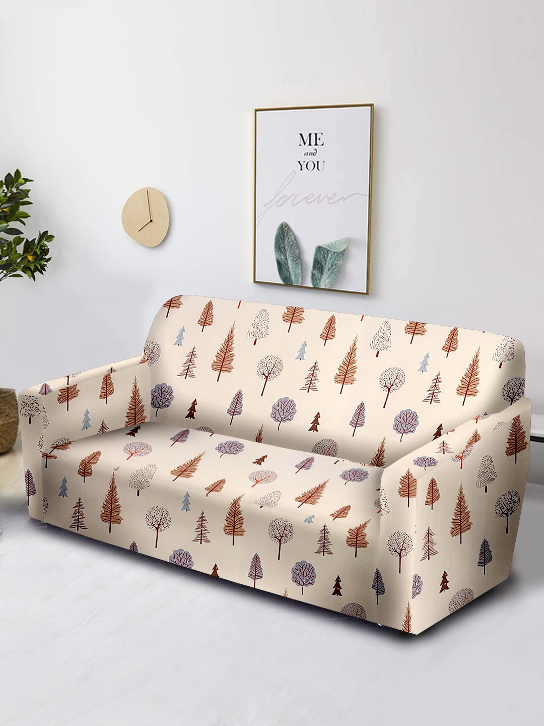 

Aura Beige & Brown Printed 2-Seater Non-Slip Sofa Cover