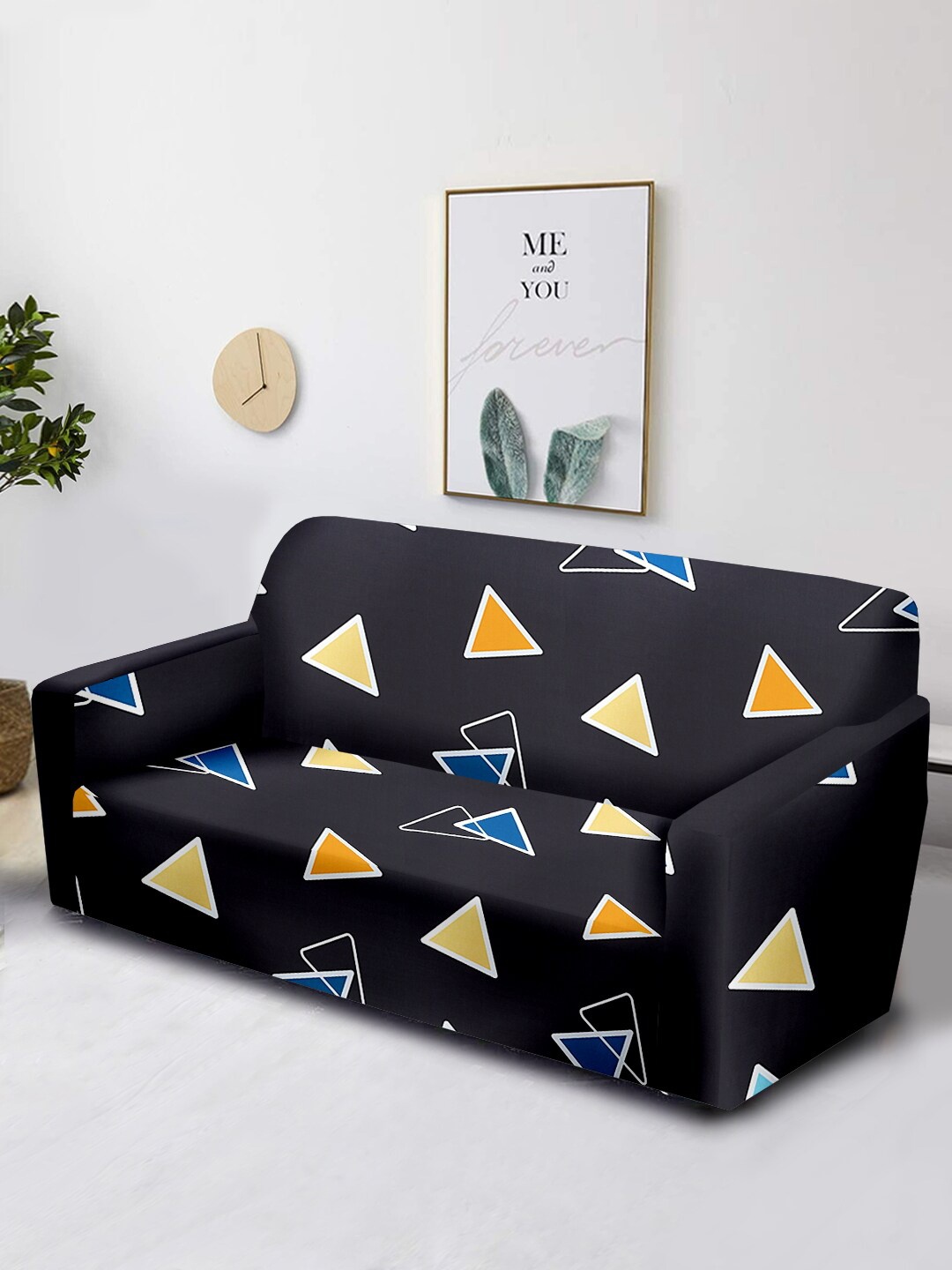 

Aura Black & Blue Printed 2-Seater Non-Slip Sofa Cover